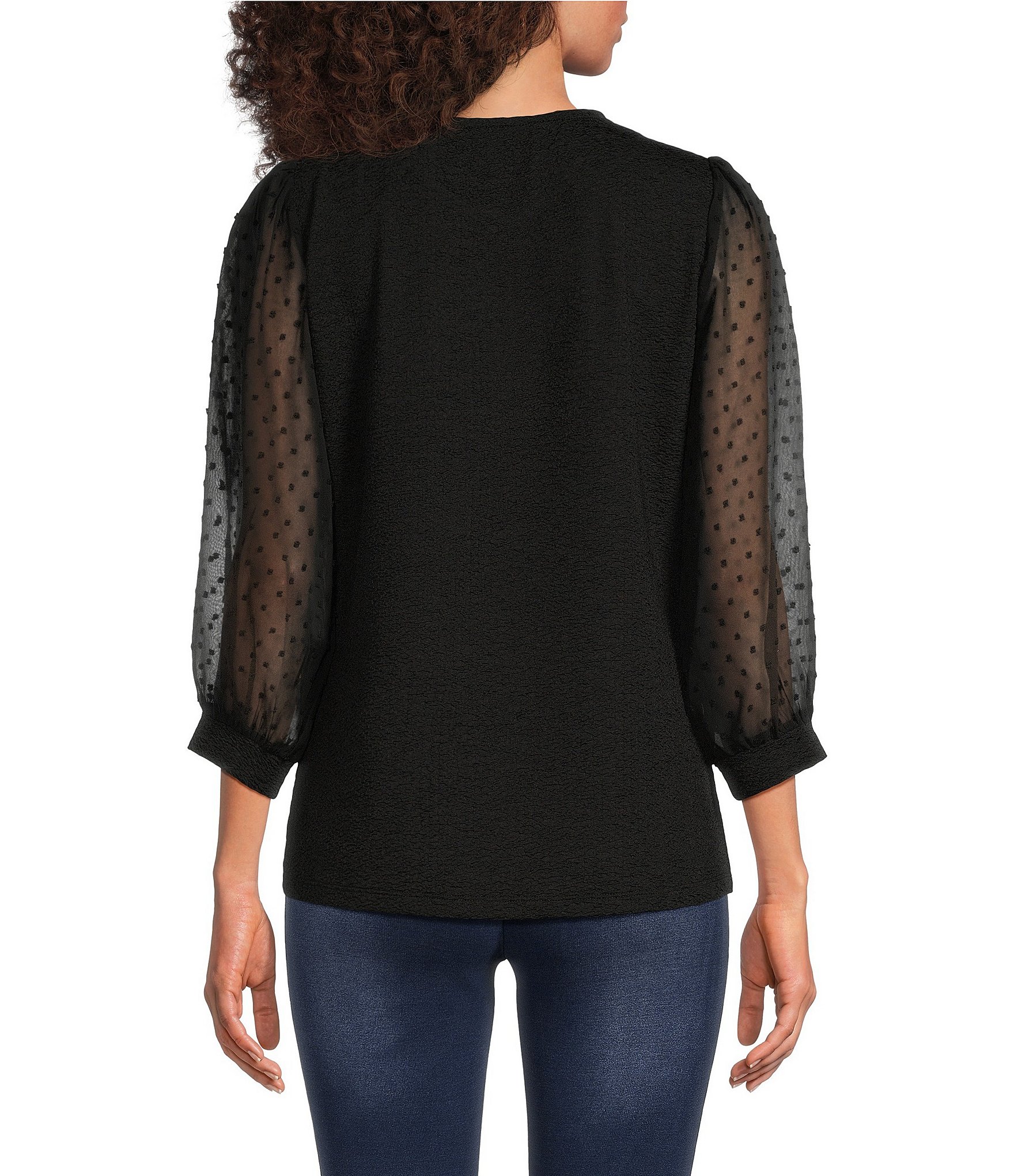 Calessa Textured Knit Crew Neck Balloon Sleeve Top