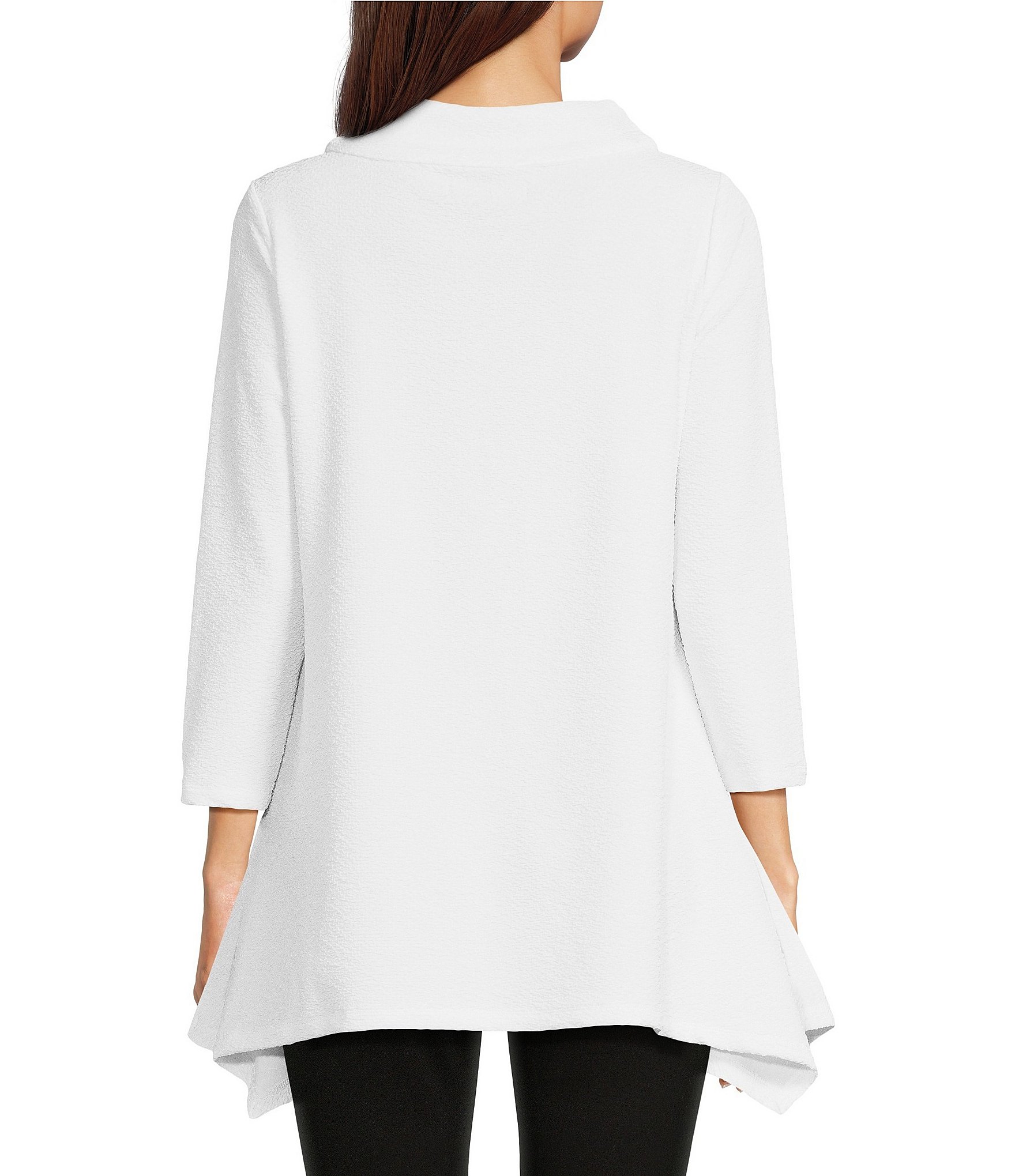 Calessa Textured Knit Funnel Neck 3/4 Sleeve Tunic