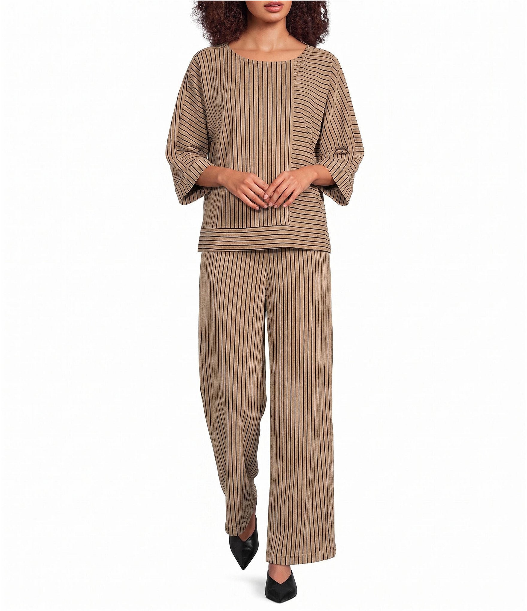 Calessa Textured Knit Round Neck 3/4 Sleeve Coordinating Tunic