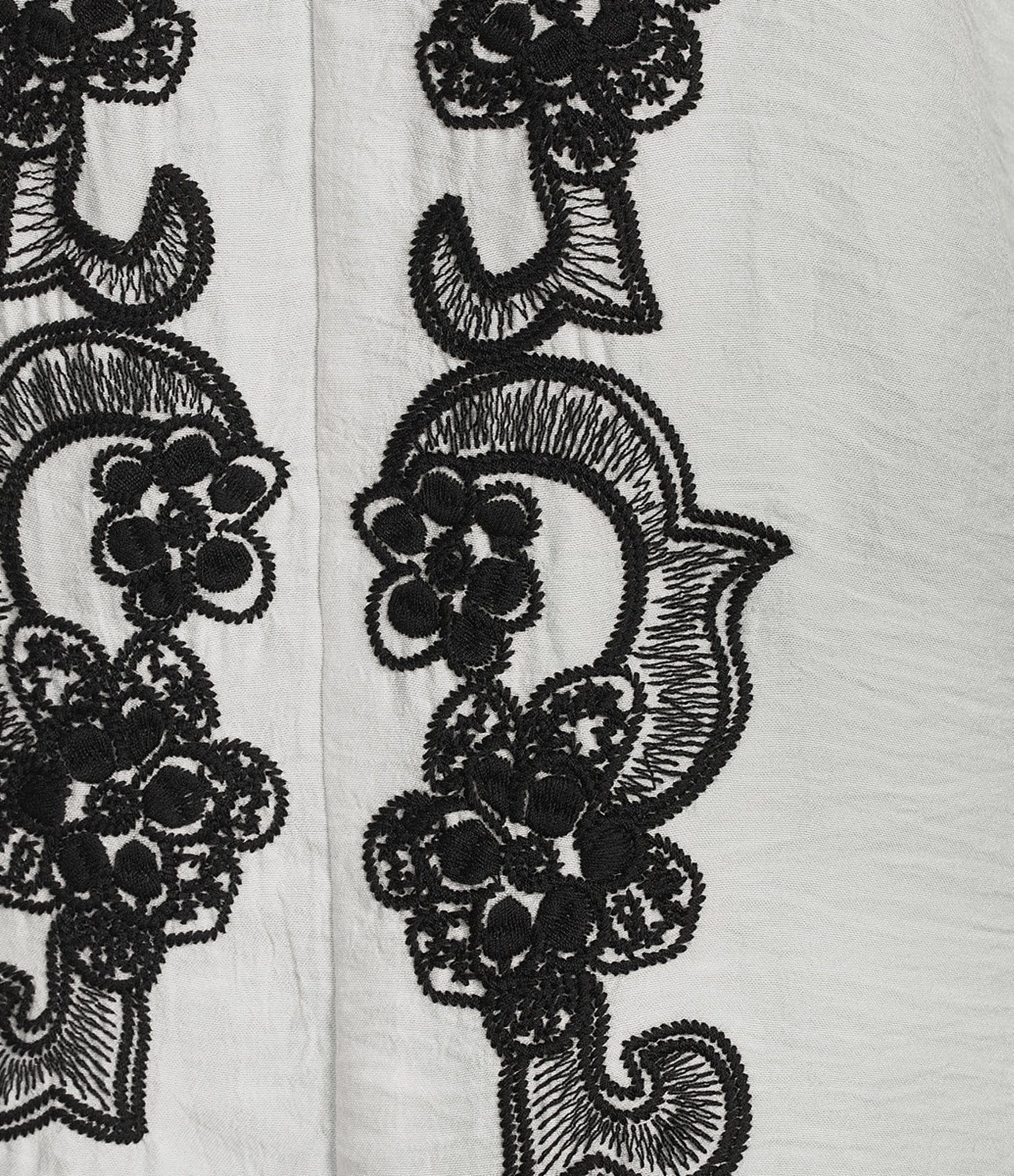 Calessa Woven Embroidered Split V-Neck 3/4 Raglan Sleeve Tunic