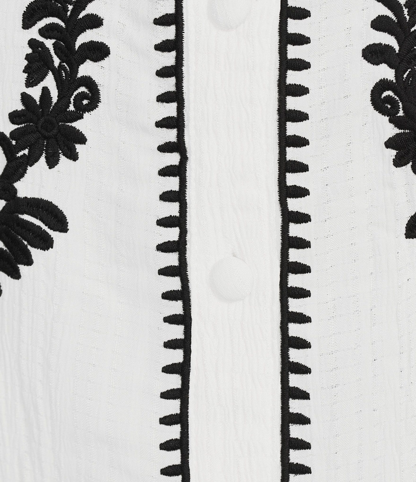 Calessa Woven Embroidered Split V-Neck Elbow Length Sleeve Button Front Tunic