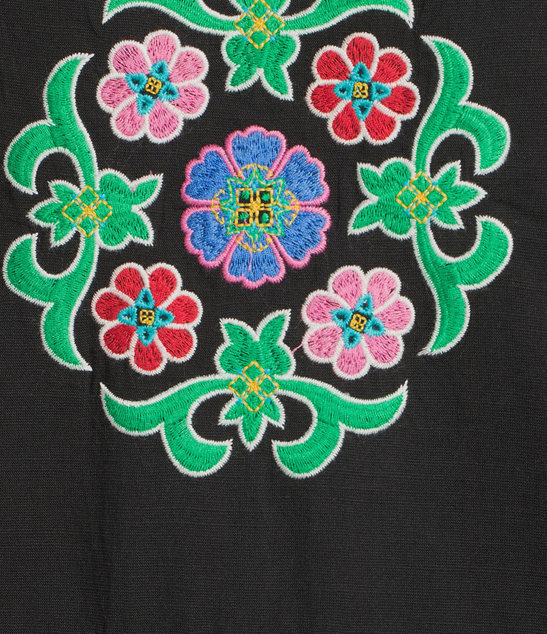 Calessa Woven Geometric Retro Round Split Neck 3/4 Sleeve Tunic