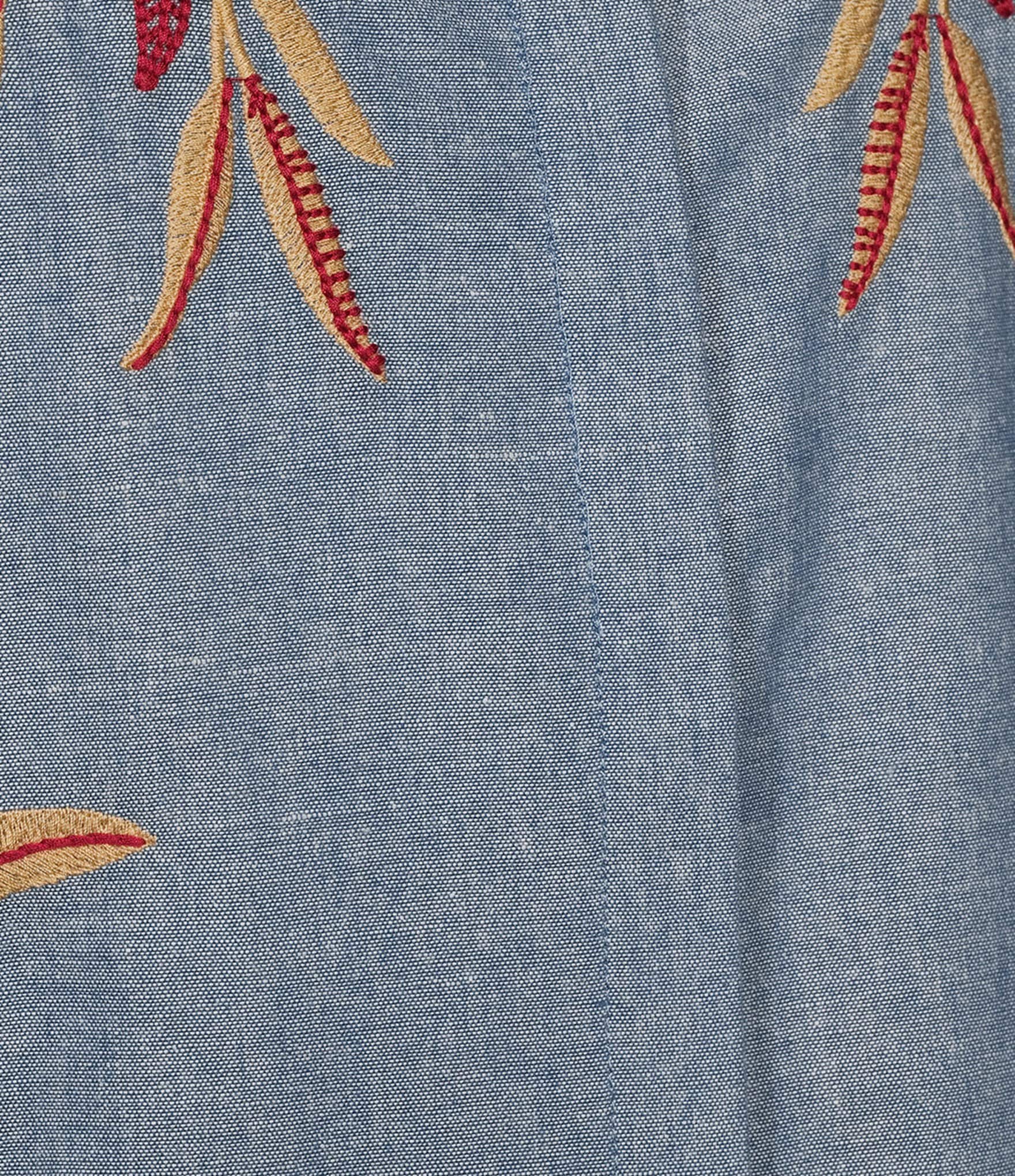 Calessa Woven Leaf Embroidery Point Collar 3/4 Sleeve Button Front Shirt