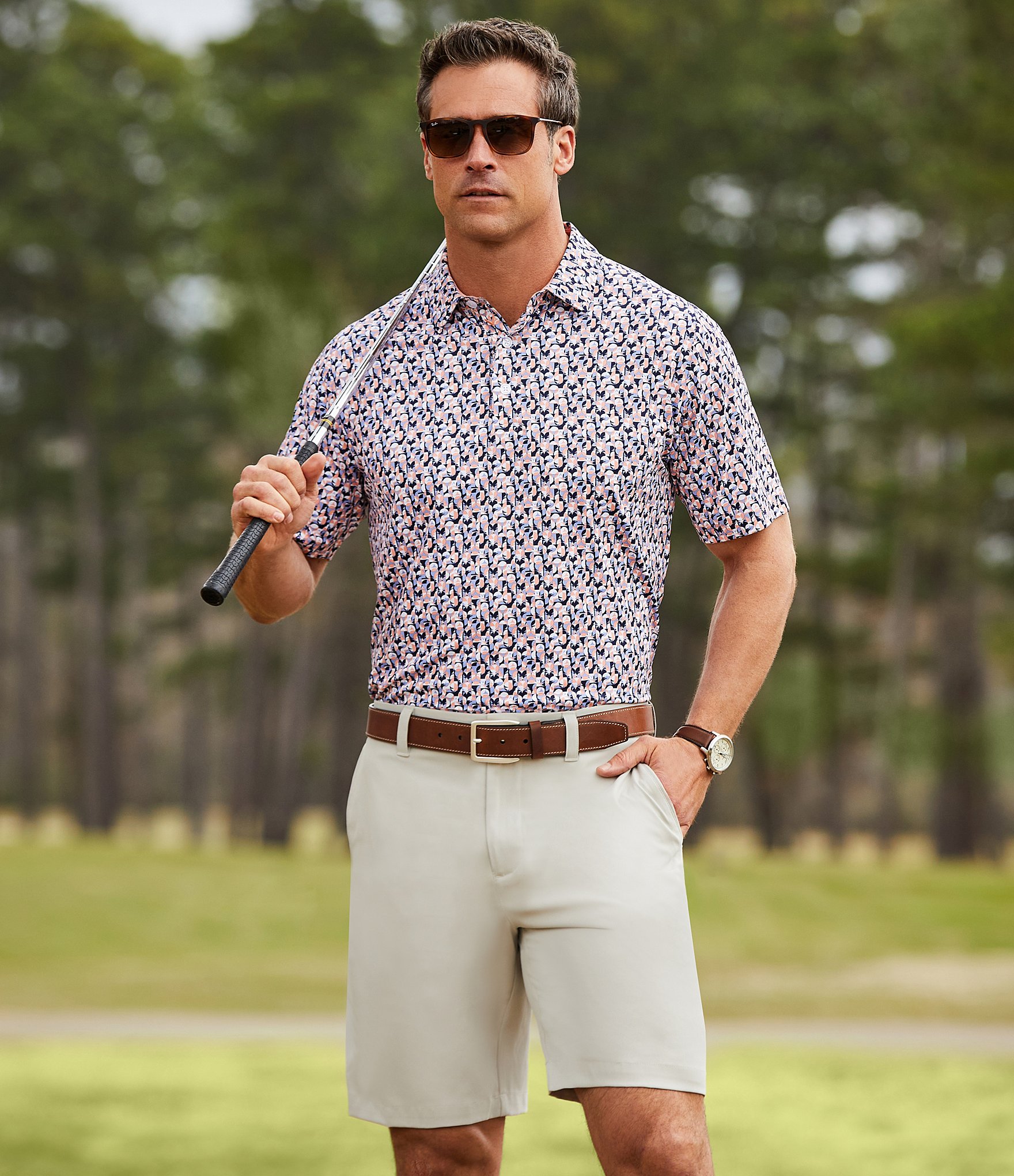 Callaway Classic Fit Flat Front Opti-Stretch Active Waistband Solid 9#double; Inseam Shorts