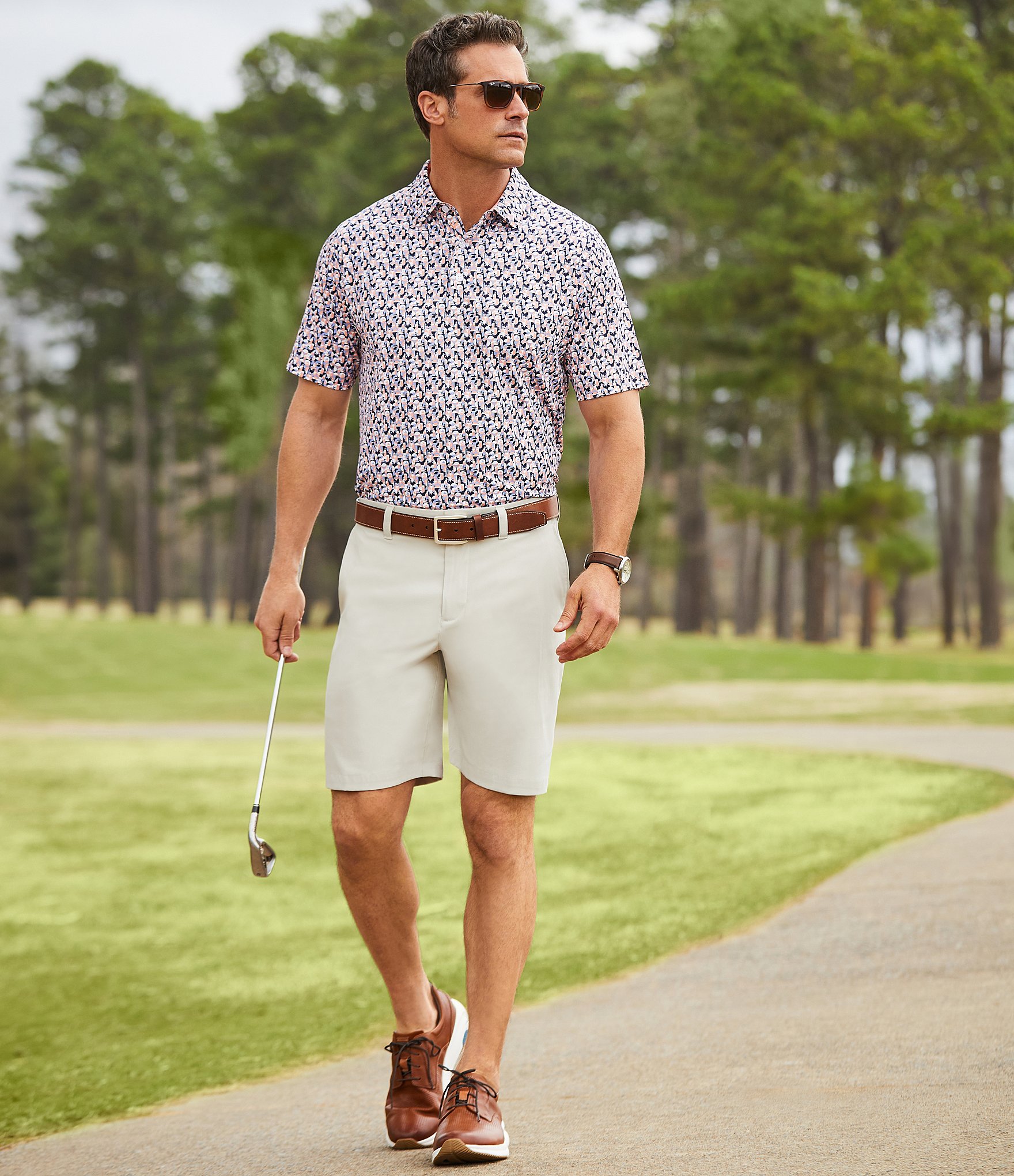 Callaway Classic Fit Flat Front Opti-Stretch Active Waistband Solid 9#double; Inseam Shorts