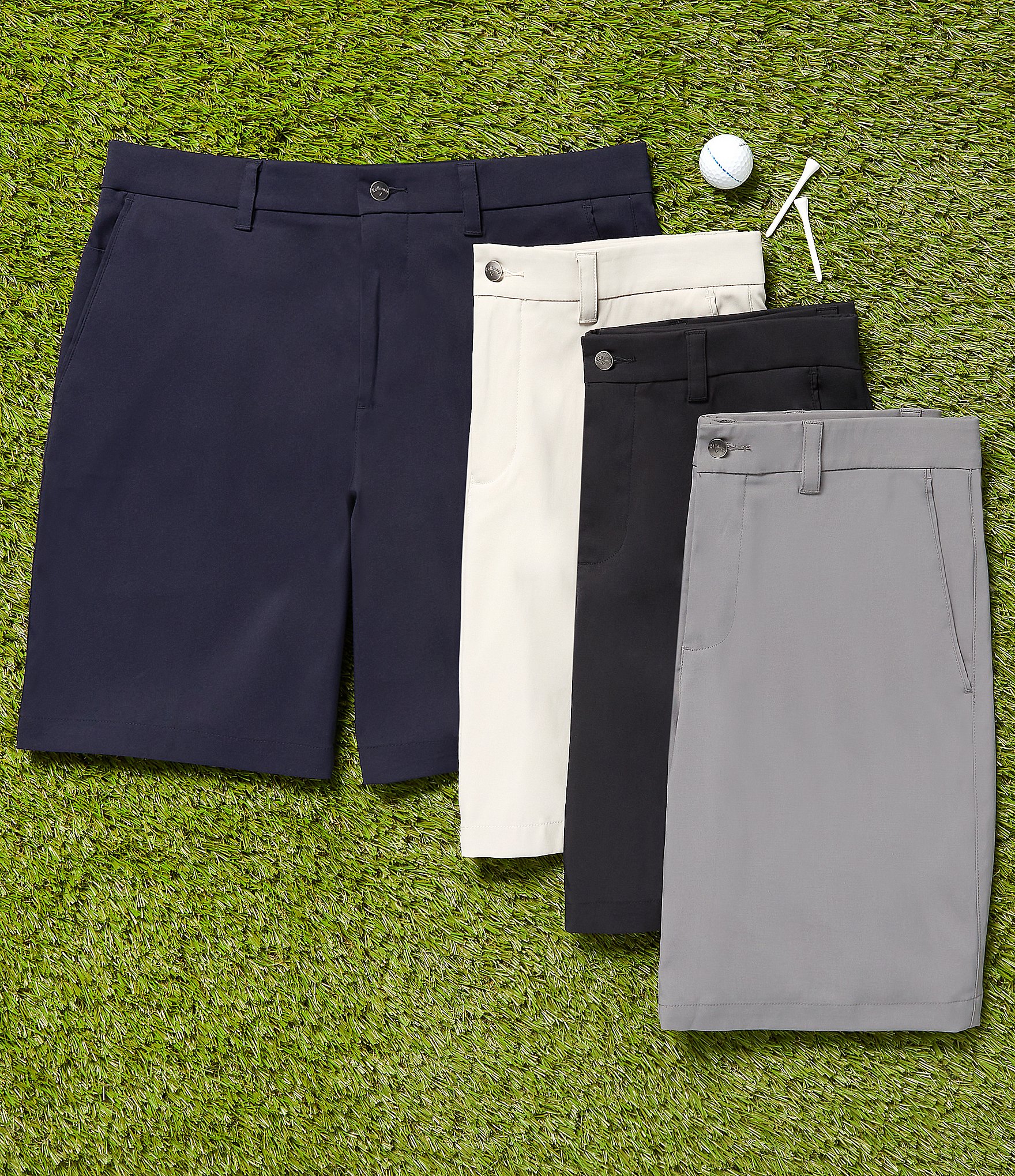 Callaway Classic Fit Flat Front Opti-Stretch Active Waistband Solid 9#double; Inseam Shorts