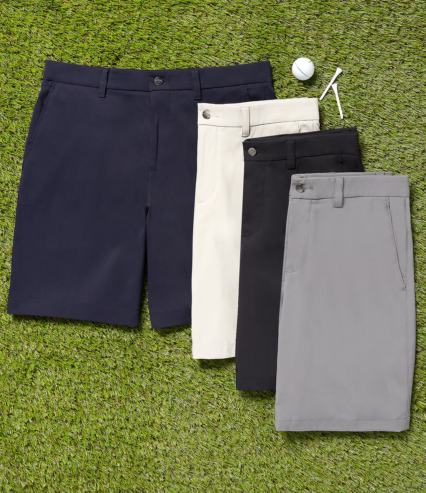 Callaway Classic Fit Flat Front Opti-Stretch Active Waistband Solid 9#double; Inseam Shorts