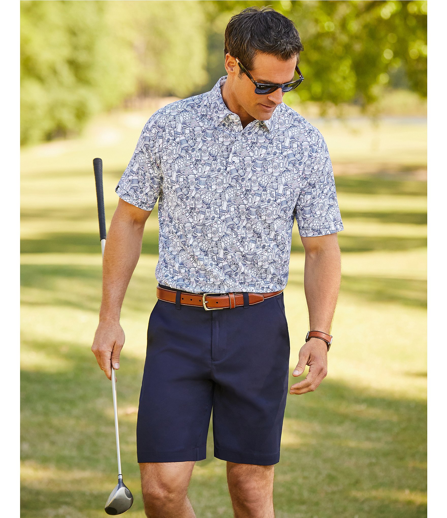 Callaway Classic Fit Flat Front Opti-Stretch Active Waistband Solid 9#double; Inseam Shorts