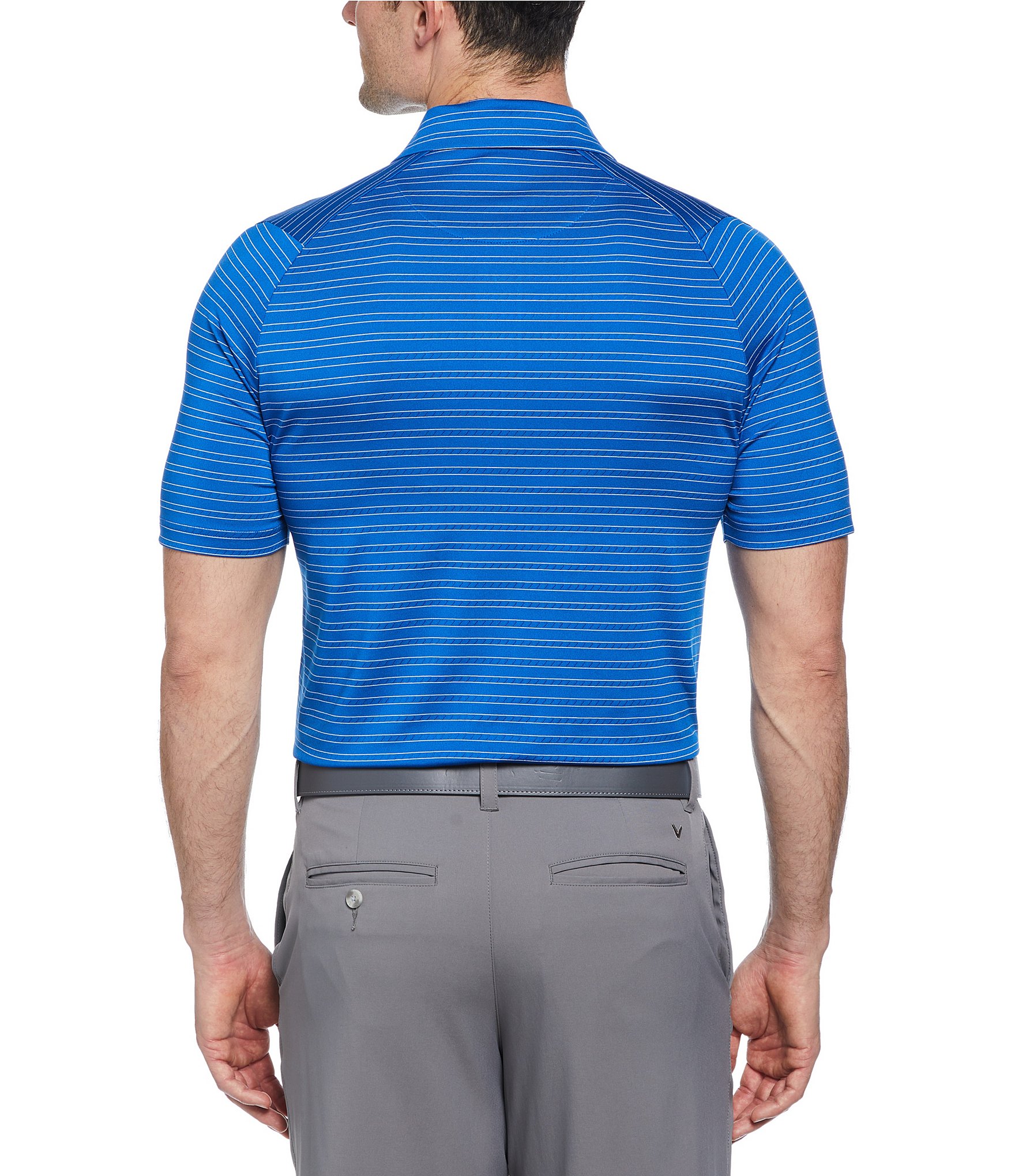 Callaway Short Sleeve Ventilated Fine Line Striped Polo Shirt