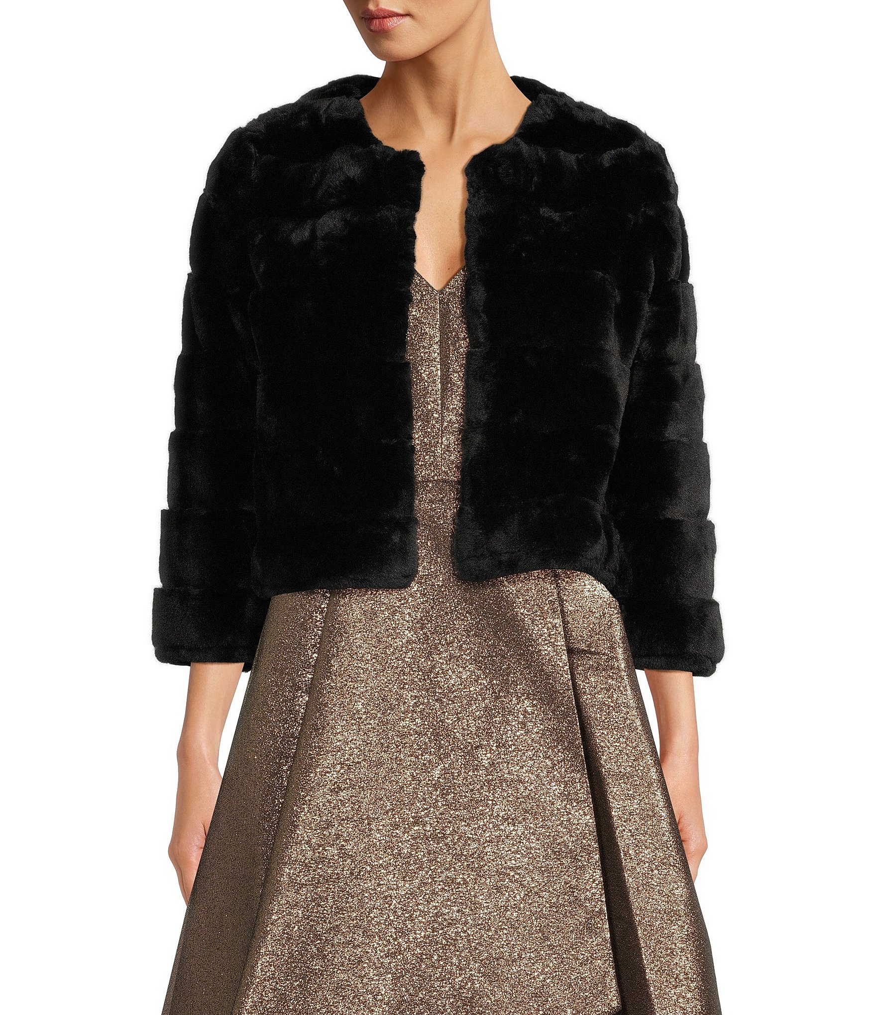 Calvin Klein 3/4 Sleeve Faux Fur Shrug | Dillard's