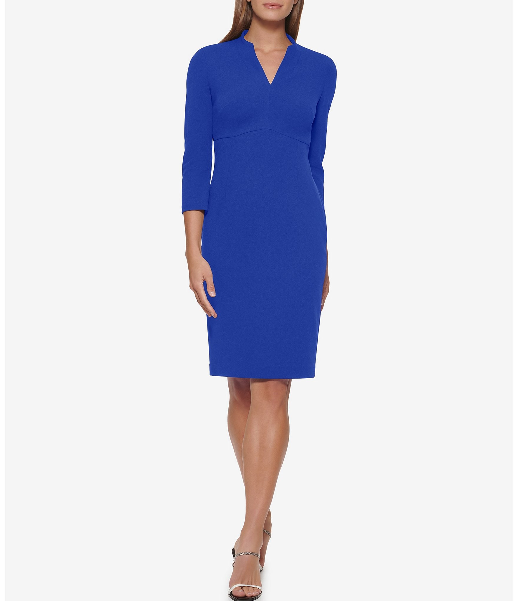 Calvin Klein 3/4 Sleeve V-Neck Scuba Crepe Sheath Dress | Dillard's