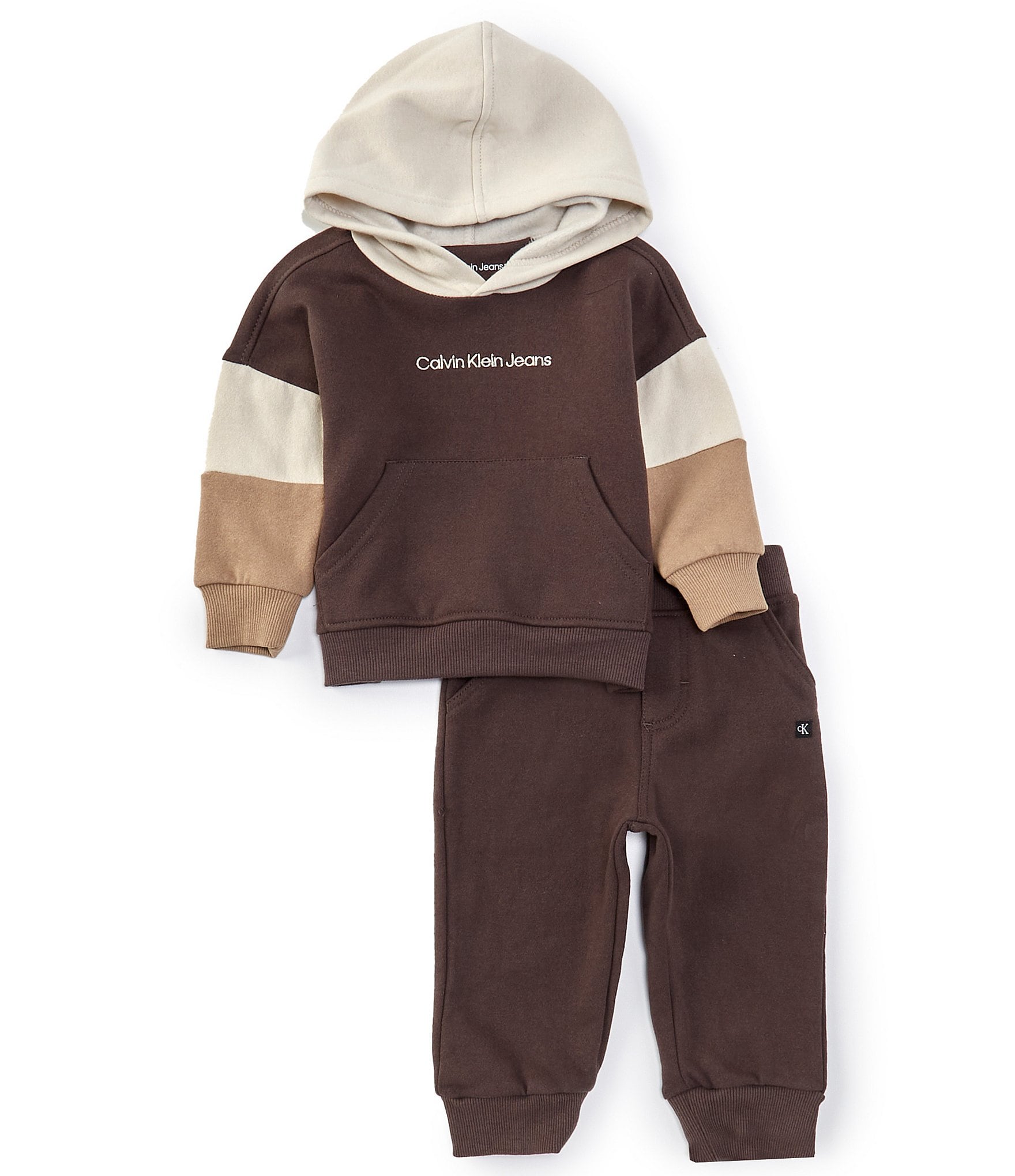 Calvin Klein Baby Boys 12 24 Months Long Sleeve Color Block Fleece Hoodie Solid Fleece Jogger Pant Set The Shops at Willow Bend