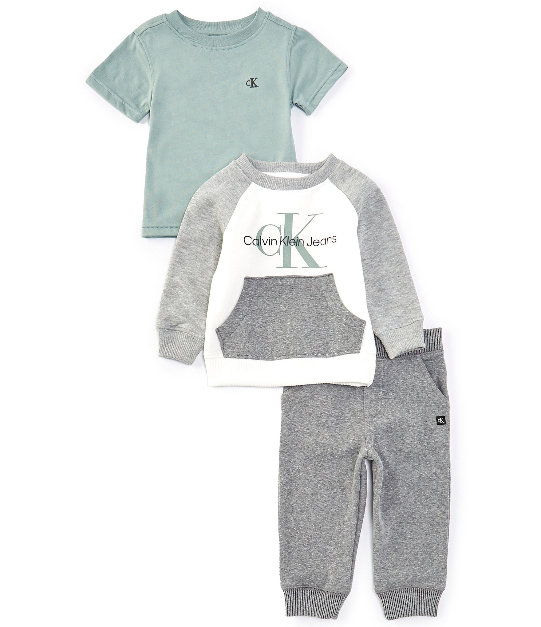 Calvin Klein baby boys 3PC Fleece Crew Tee Pant Set