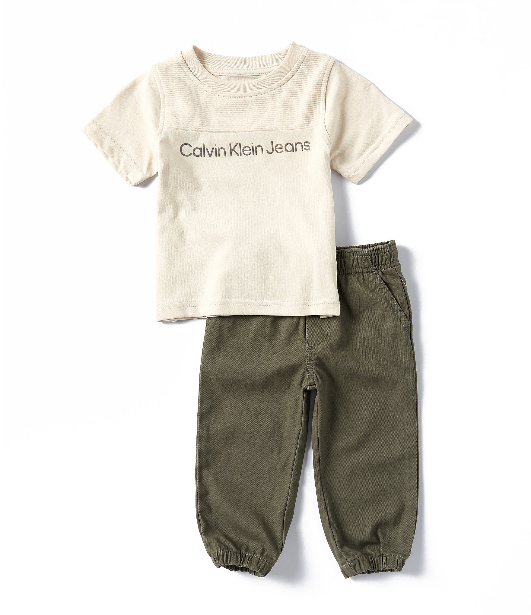 Calvin Klein Baby Boys 12 24 Months Short Sleeve Logo Jersey T Shirt Solid Poplin Jogger Pant Set The Shops at Willow Bend