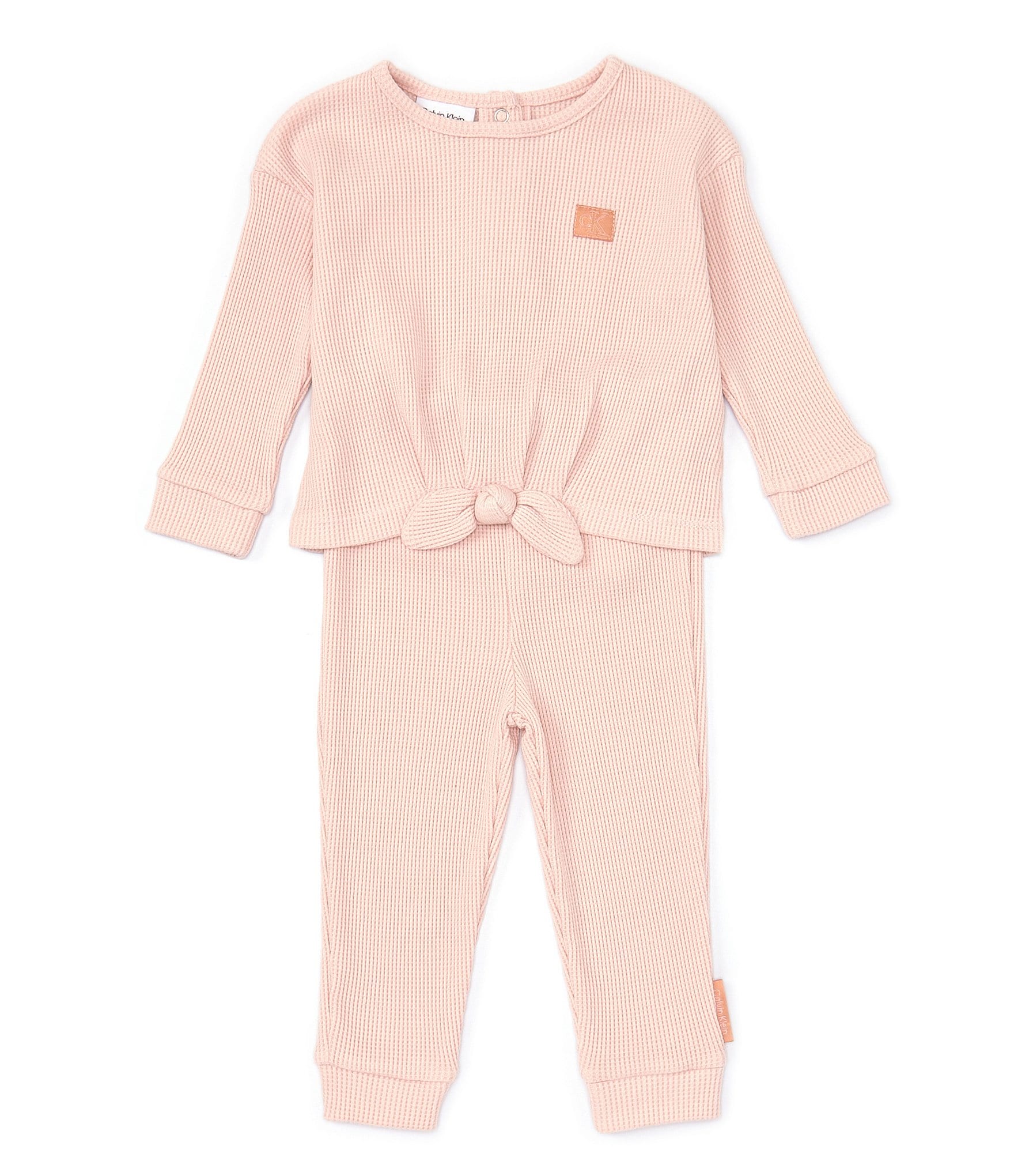 Calvin Klein Baby Girls 12-24 Months Long Sleeve Waffle-Knit Top & Matching  Jogger Pant Set