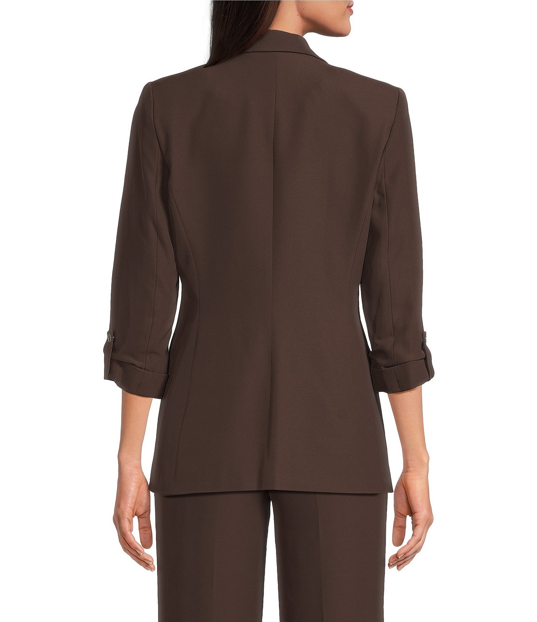 Calvin Klein Coordinating Crepe Notch Collar Roll Tab Sleeve Open Front Jacket