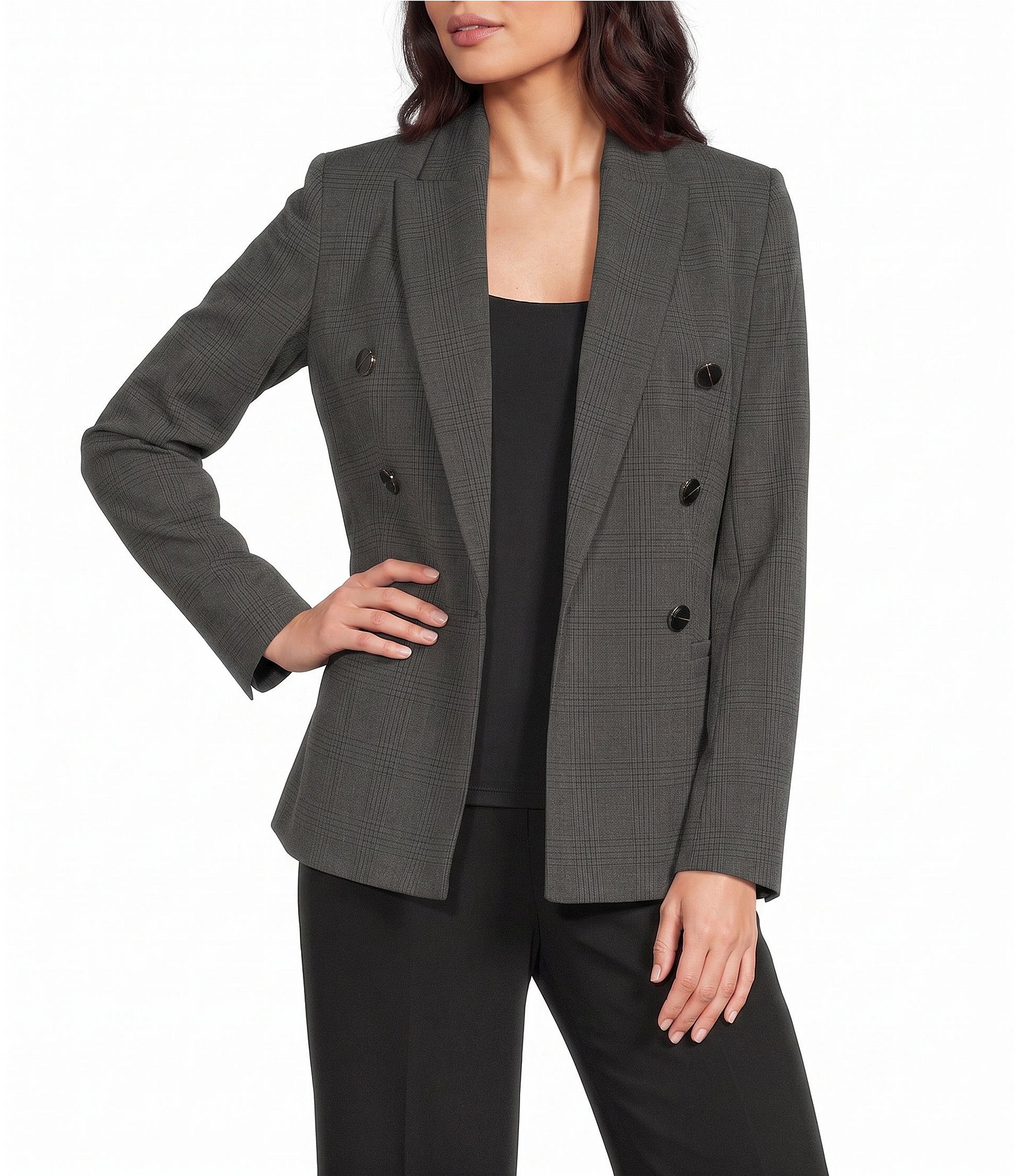 Calvin Klein Coordinating Double Breasted Notch Lapel Neck Long Sleeve Blazer