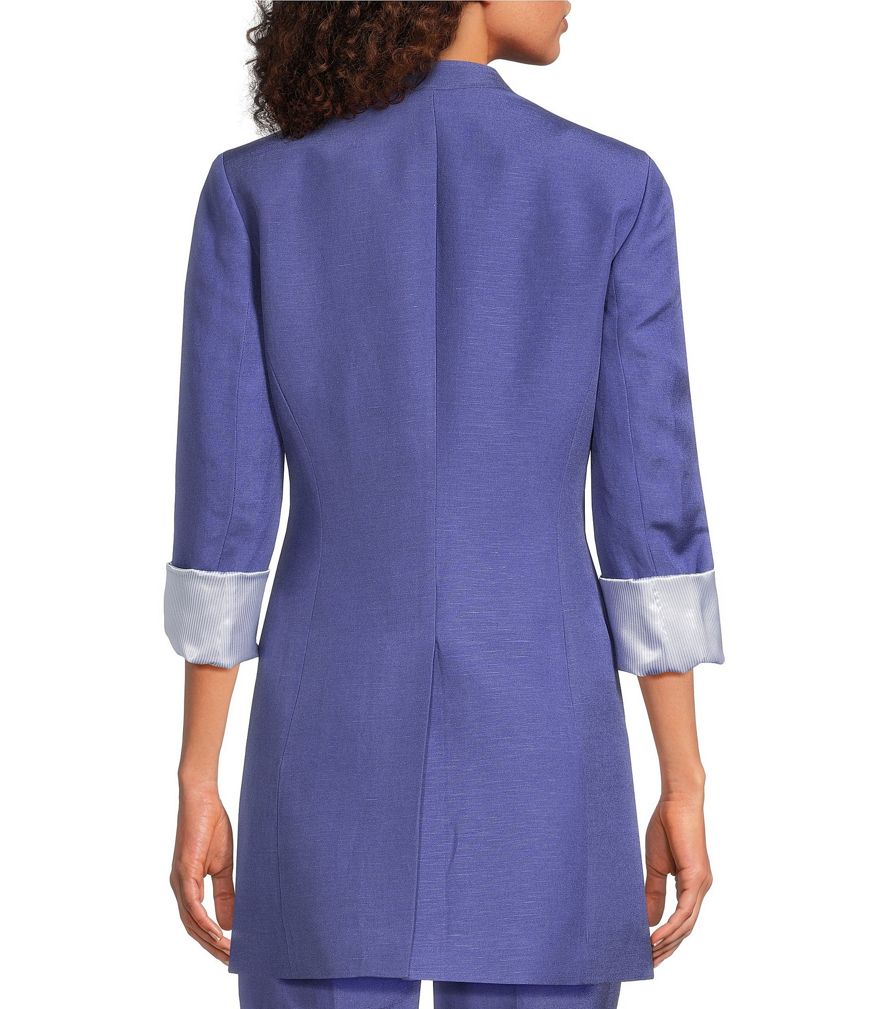 Calvin Klein Coordinating Linen Blend Collarless 3/4 Sleeve Open Front Blazer
