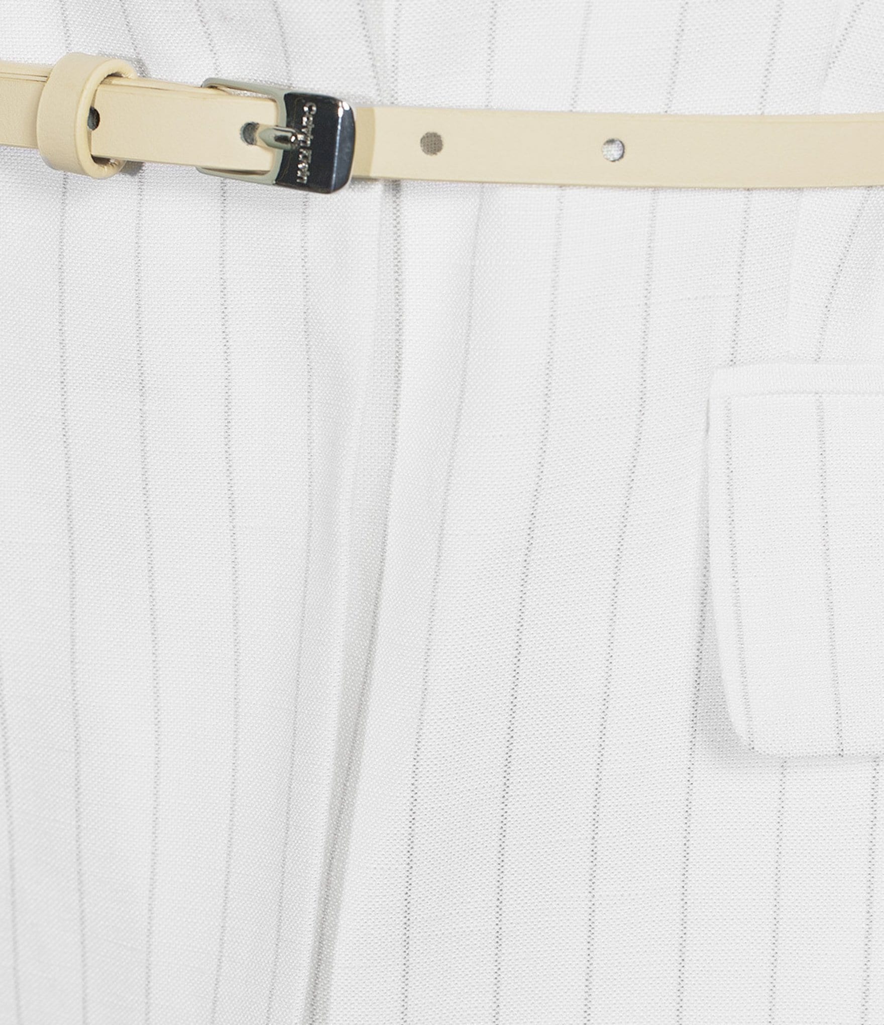 Calvin Klein Coordinating Linen Blend Stripe Notch Lapel Long Sleeve Belted Jacket