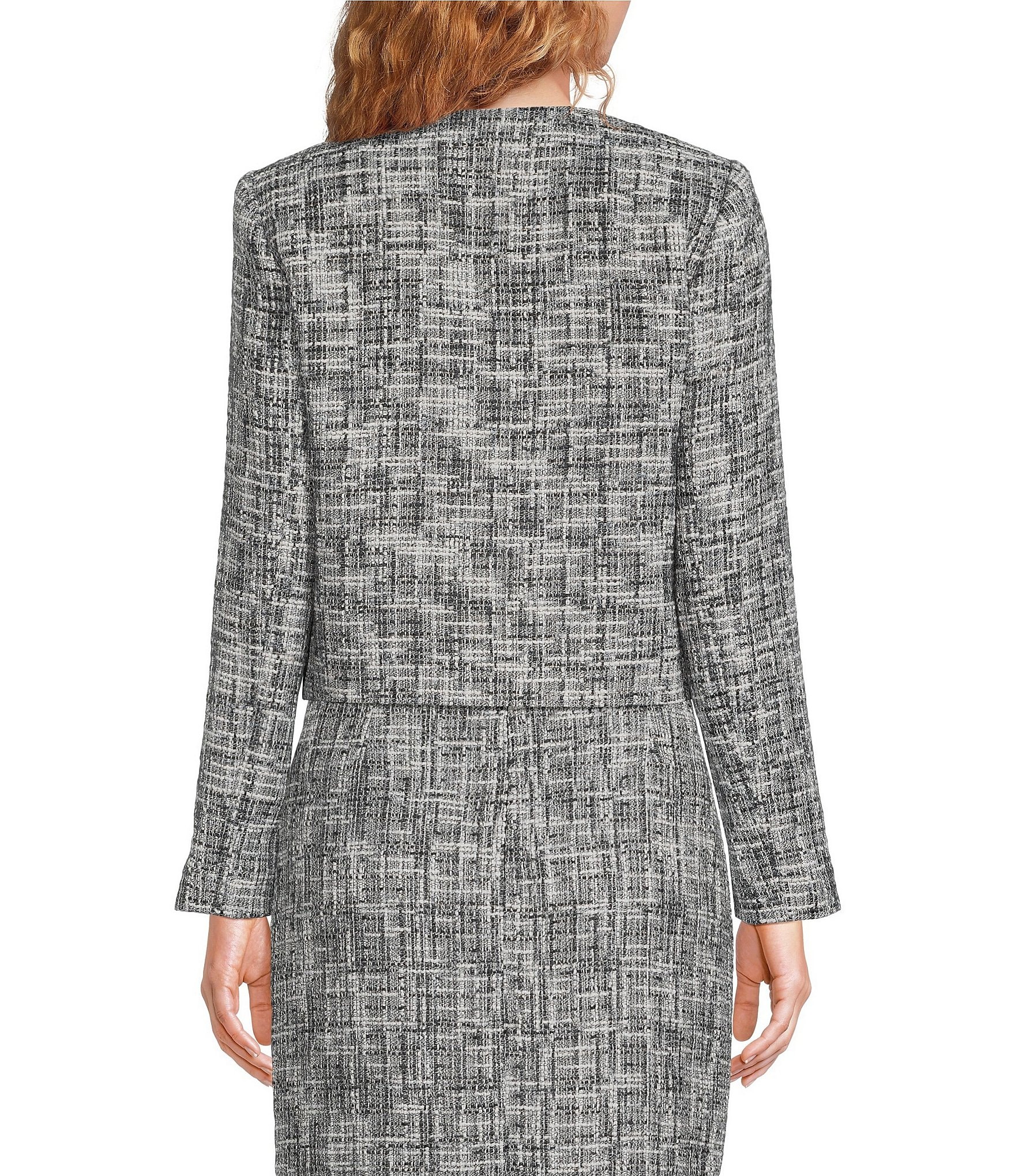 Calvin Klein Coordinating Tweed Crew Neck Long Sleeve Open Front Jacket