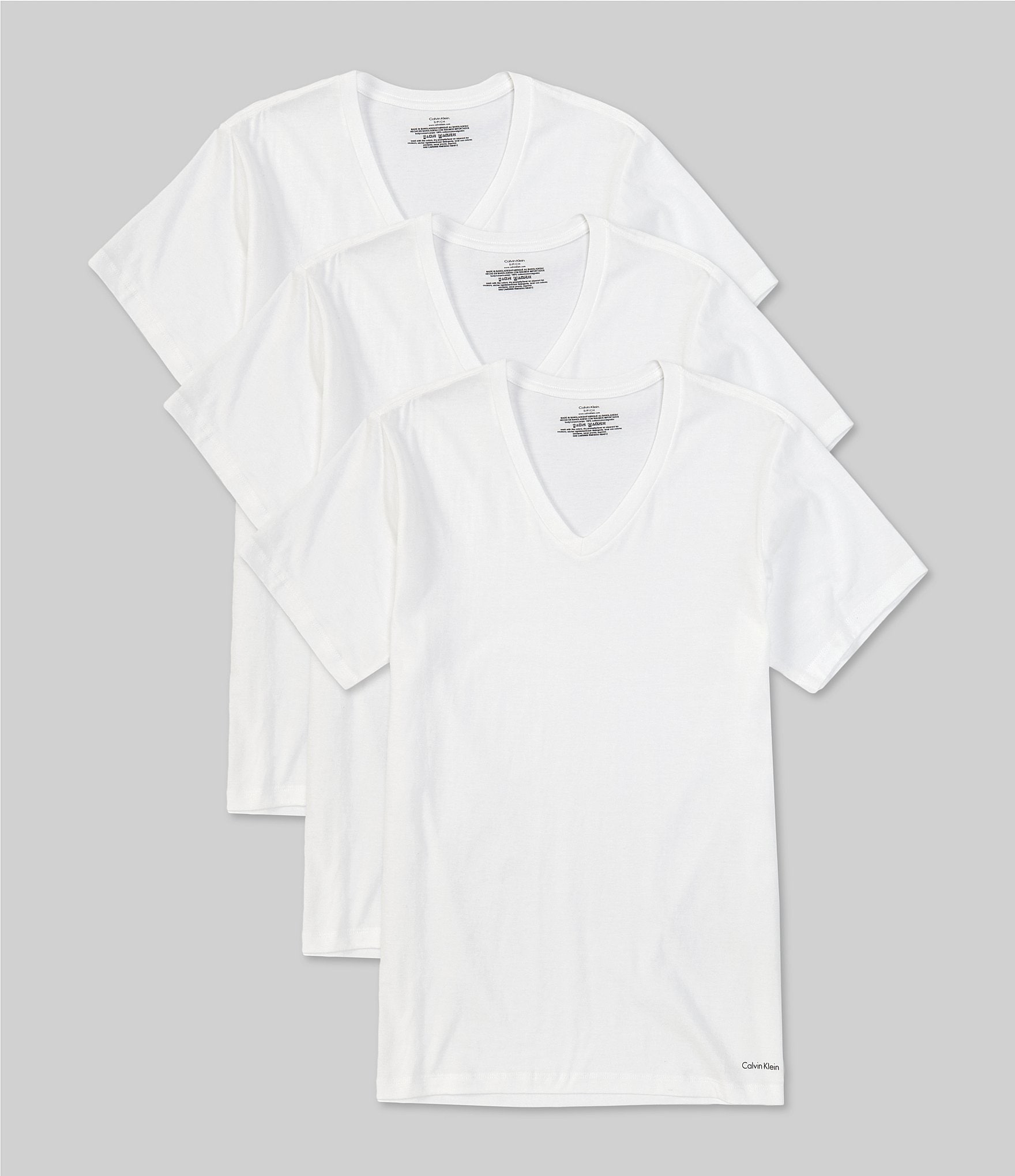 Calvin Klein Cotton Classic Solid V-Neck T-Shirts 3-Pack | Dillard's