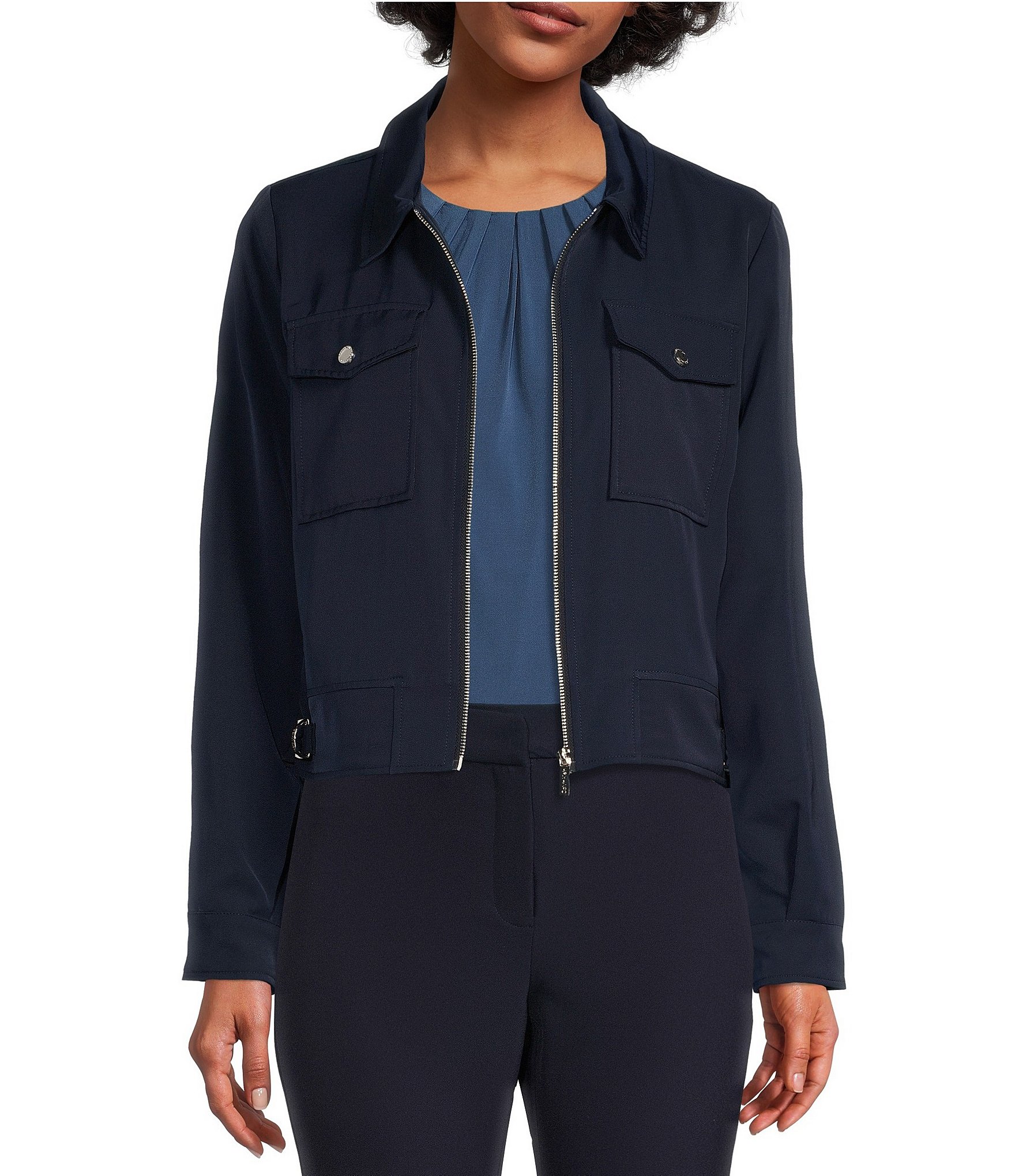 Picknicken kaas Vervelend Calvin Klein Crepe Fabrication Zip Front Jacket With Pockets | Dillard's