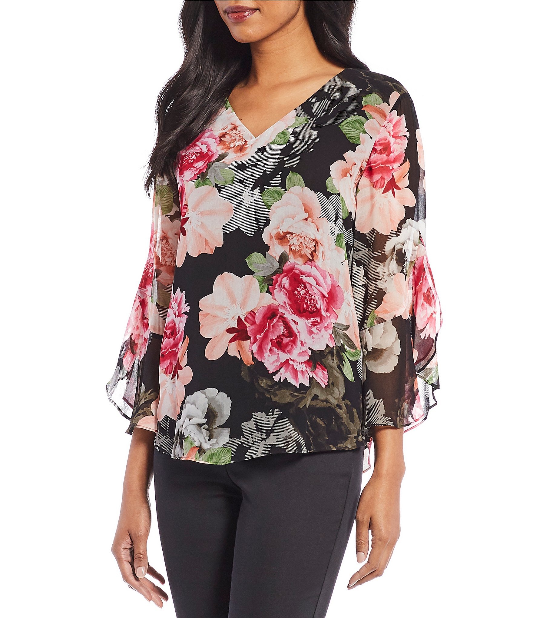 calvin klein printed ruffle sleeve to