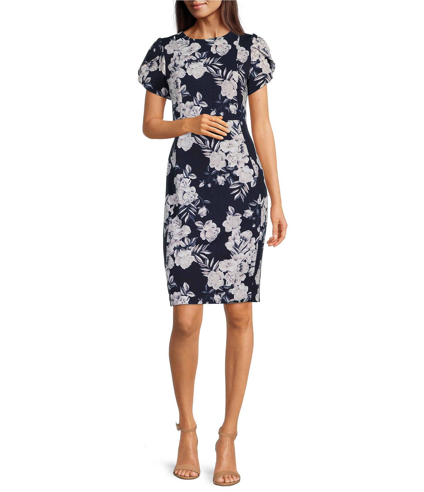 Calvin Klein Women's Off-The-Shoulder Floral Scuba Sheath Dress, Various  Sizes Title: 16/Opal/Multi 