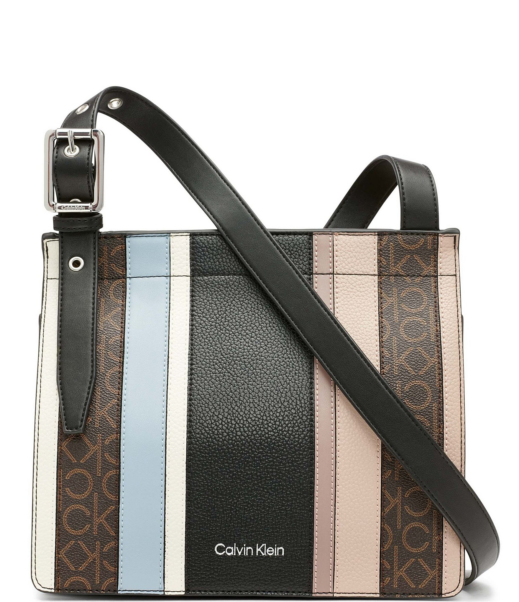 Calvin Klein Havana Striped Mixed Media Signature Logo Crossbody Bag |  Dillard's