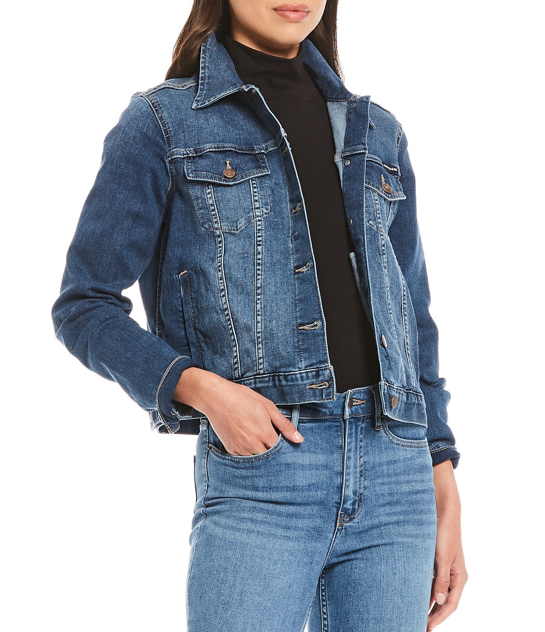 Calvin Klein Jeans denim jacket with logo and cut and sew | ASOS
