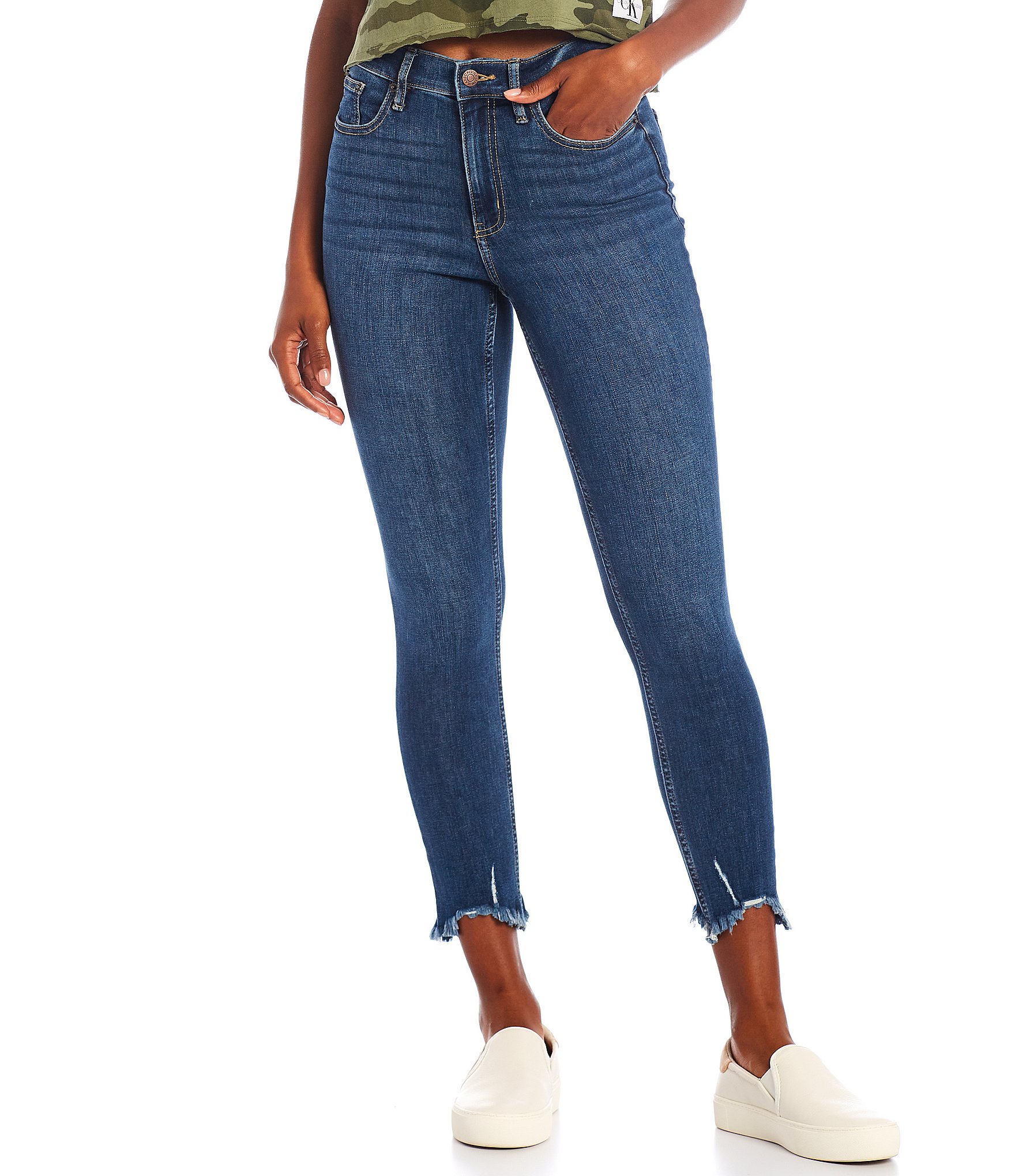 Far away Inheritance Geometry Calvin Klein Jeans High Rise Skinny Ankle Sharkbite Hem Repreve Denim Jeans  | Dillard's