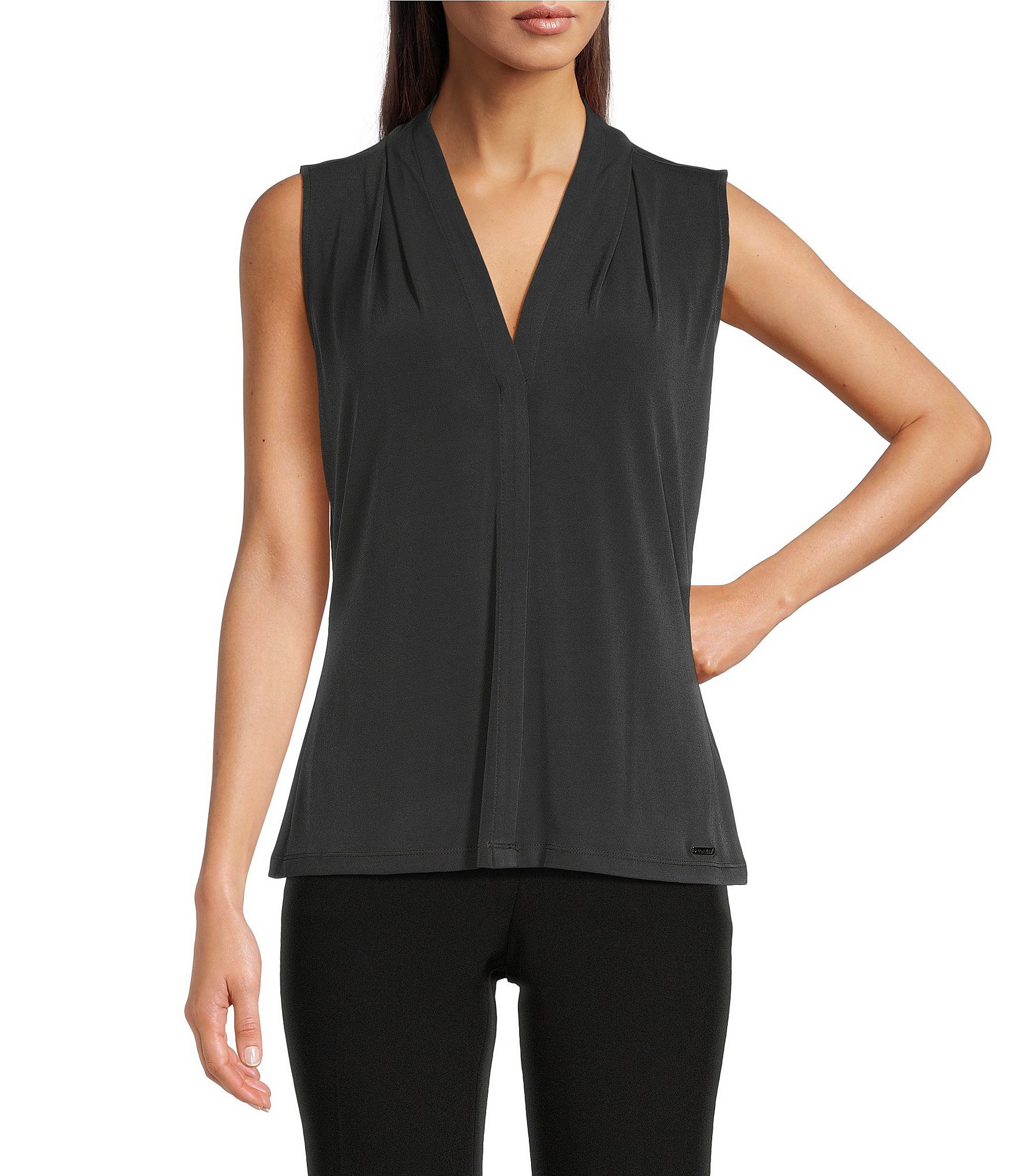 Calvin Klein Jersey Sleeveless Pleat V-Neck Cami Top | Dillard's