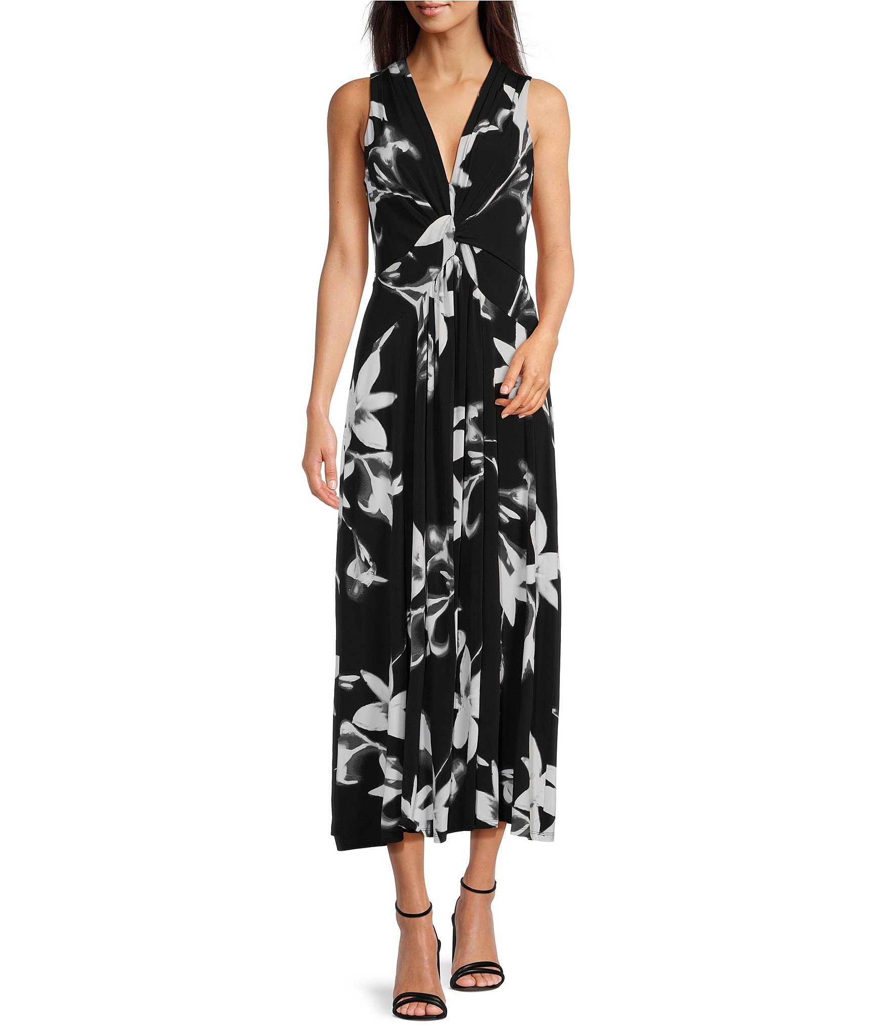 Calvin Klein Jersey Sleeveless V Neck Floral Midi Dress Dillard s