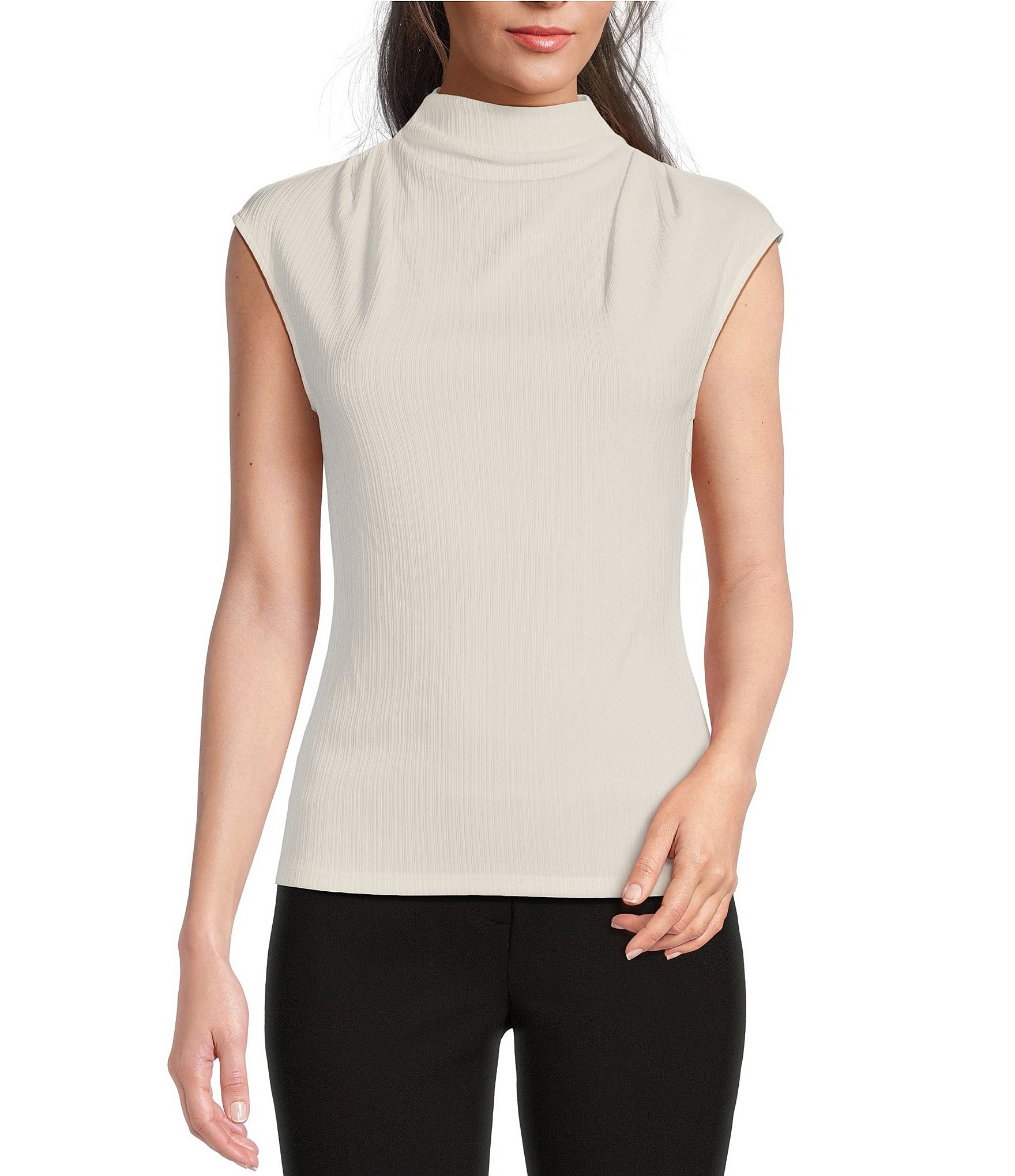 Calvin Klein Knit Cap Sleeve Mock Neck Blouse | Dillard's