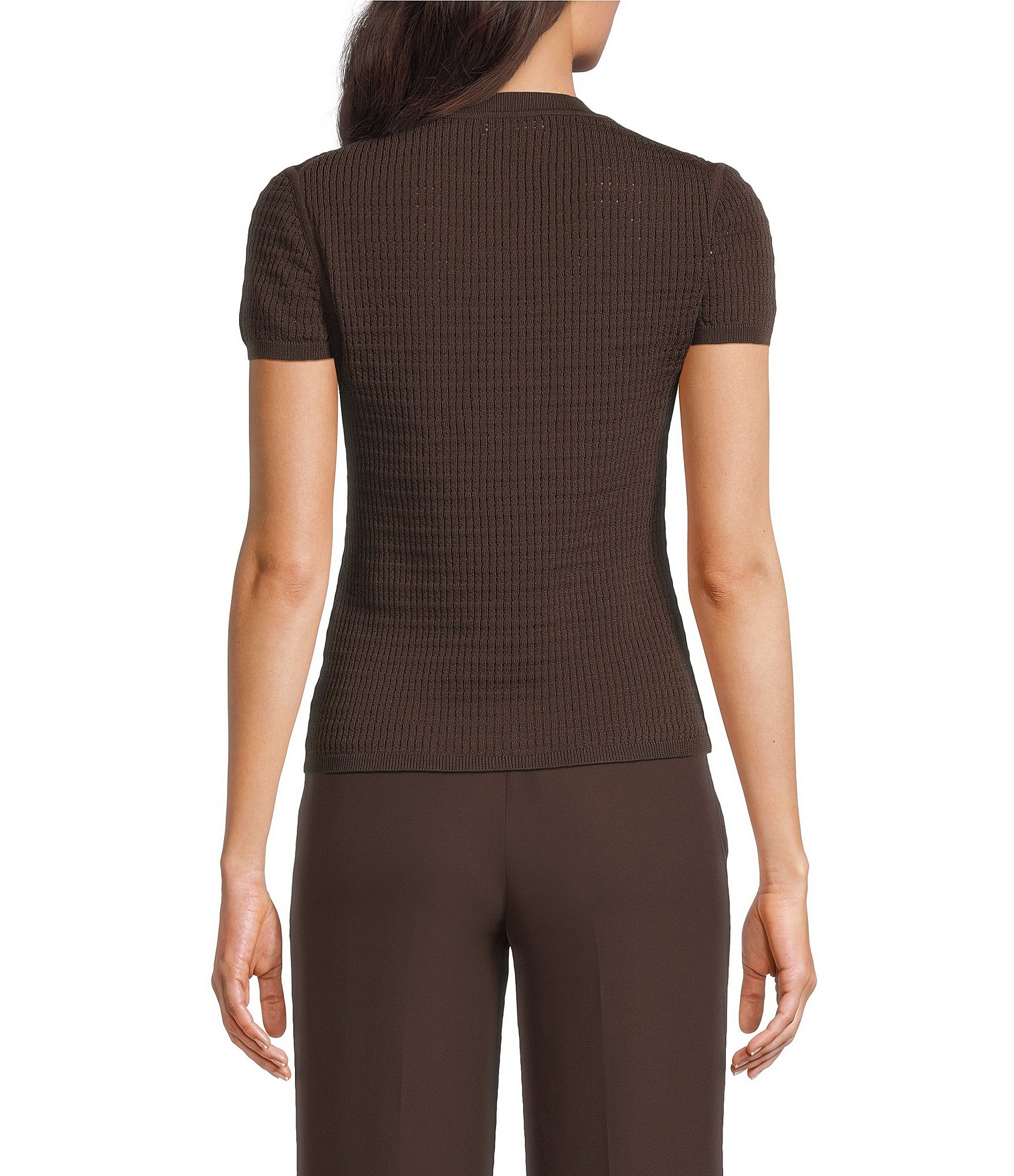 Calvin Klein Knit Crew Neck Cap Sleeve Button Front Top