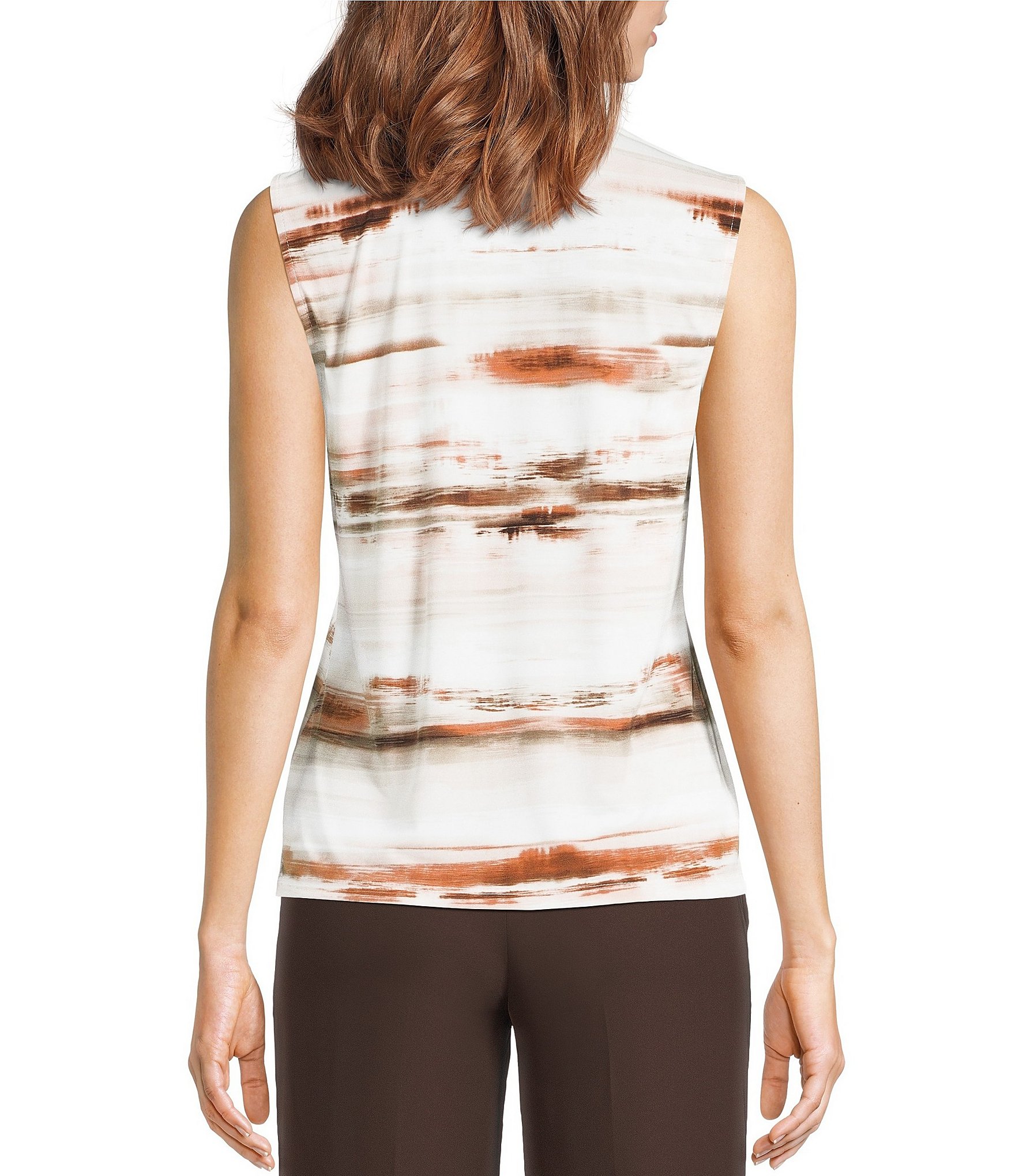 Calvin Klein Knit Jersey V-Neck Sleeveless Ruffle Front Top