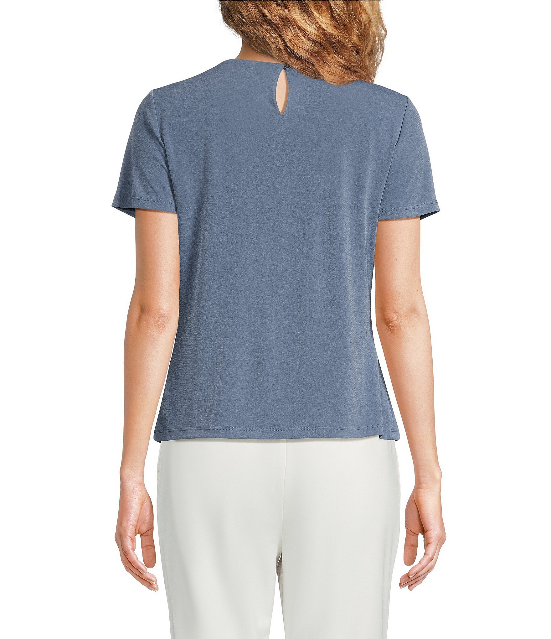 Calvin Klein Knit Pleated Crew Neck Short Sleeve Blouse