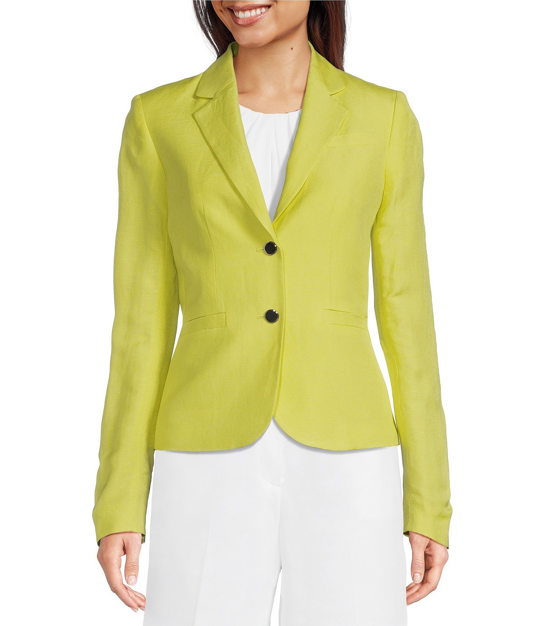 Calvin Klein Linen Blend Notch Lapel Long Sleeve 2 Button Front Jacket