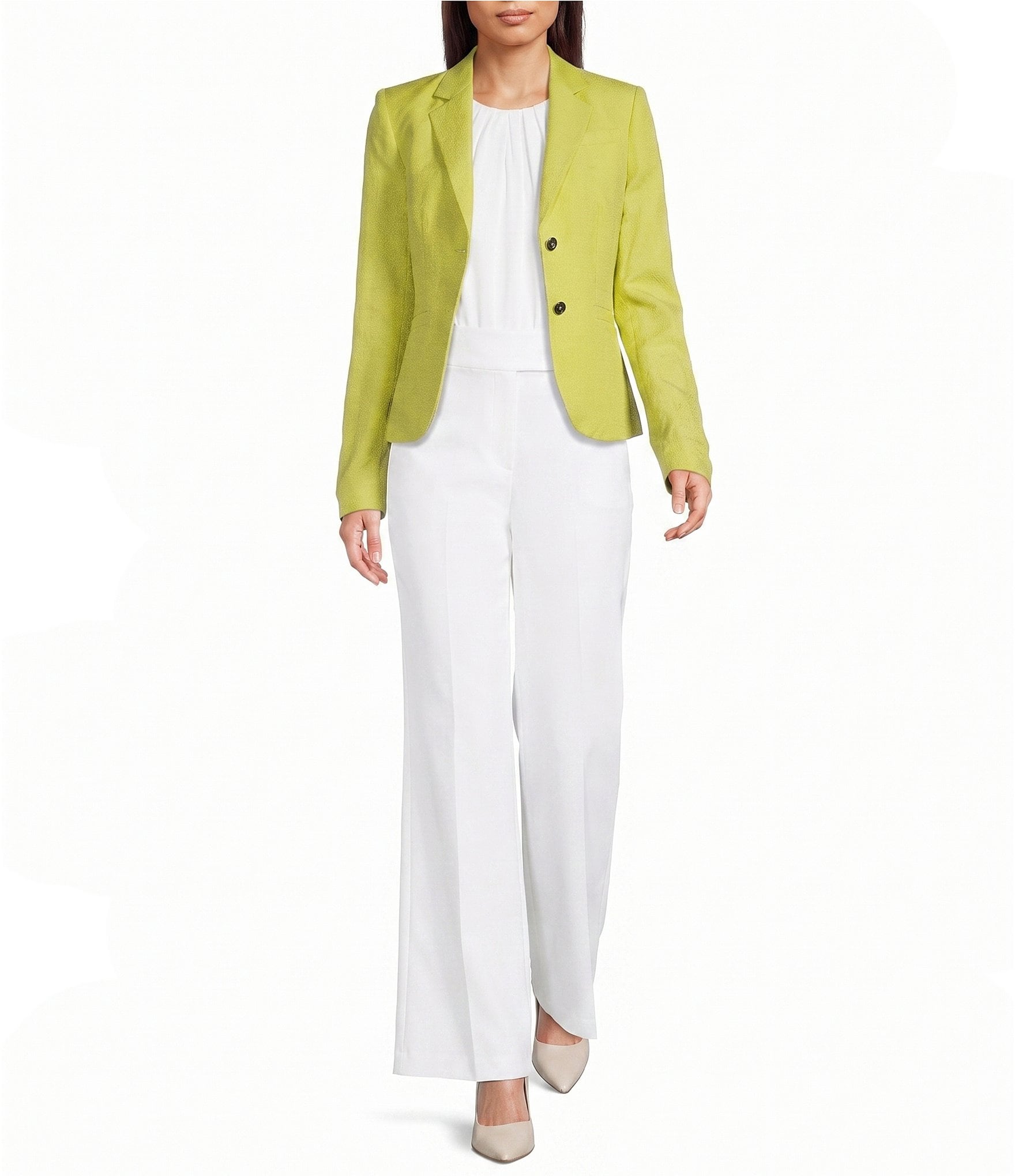 Calvin Klein Linen Blend Notch Lapel Long Sleeve 2 Button Front Jacket