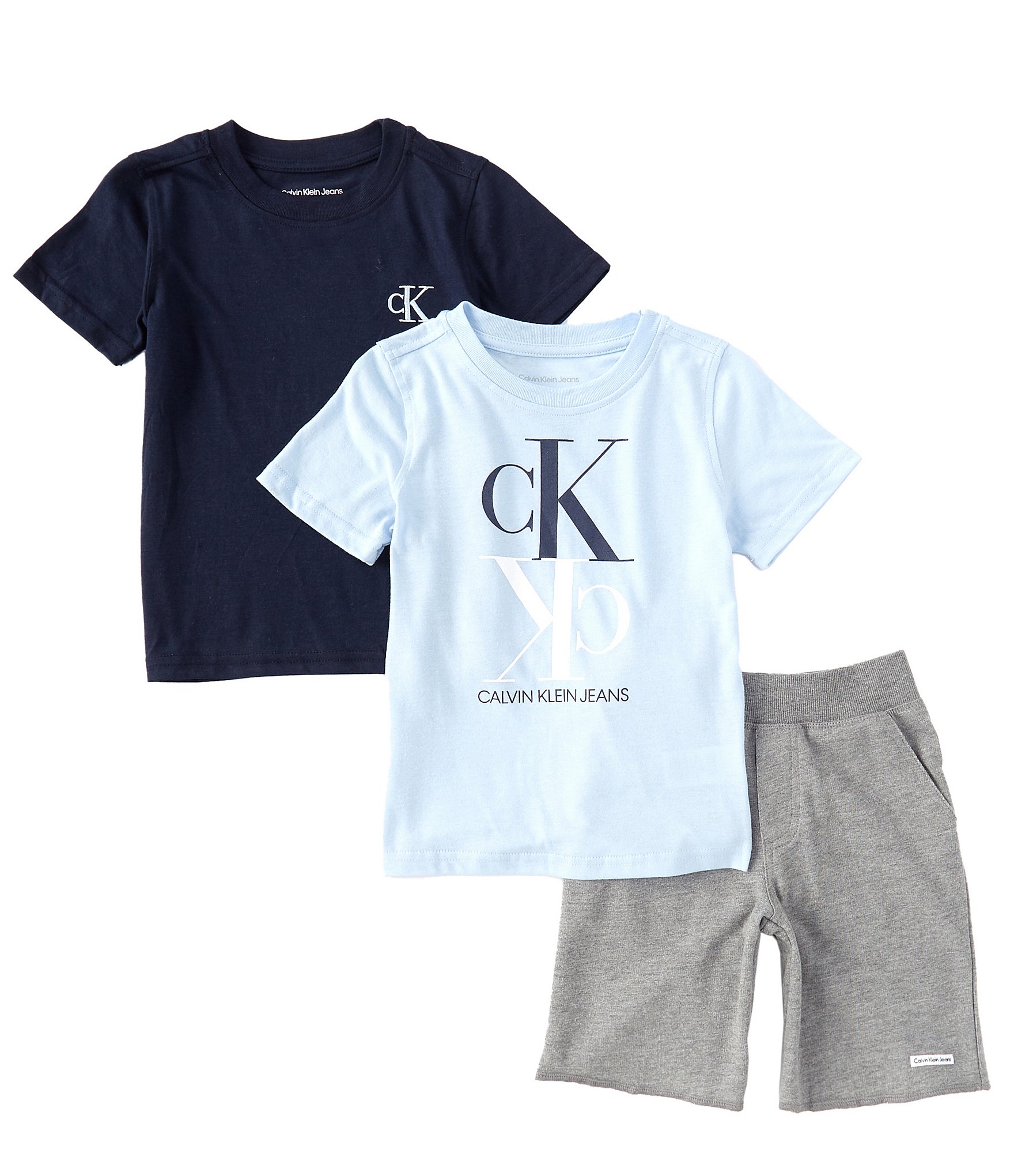 Calvin Klein Little Boys 2T-7 Short Sleeve Jersey Logo Tees French Terry 3-Piece Dillard's