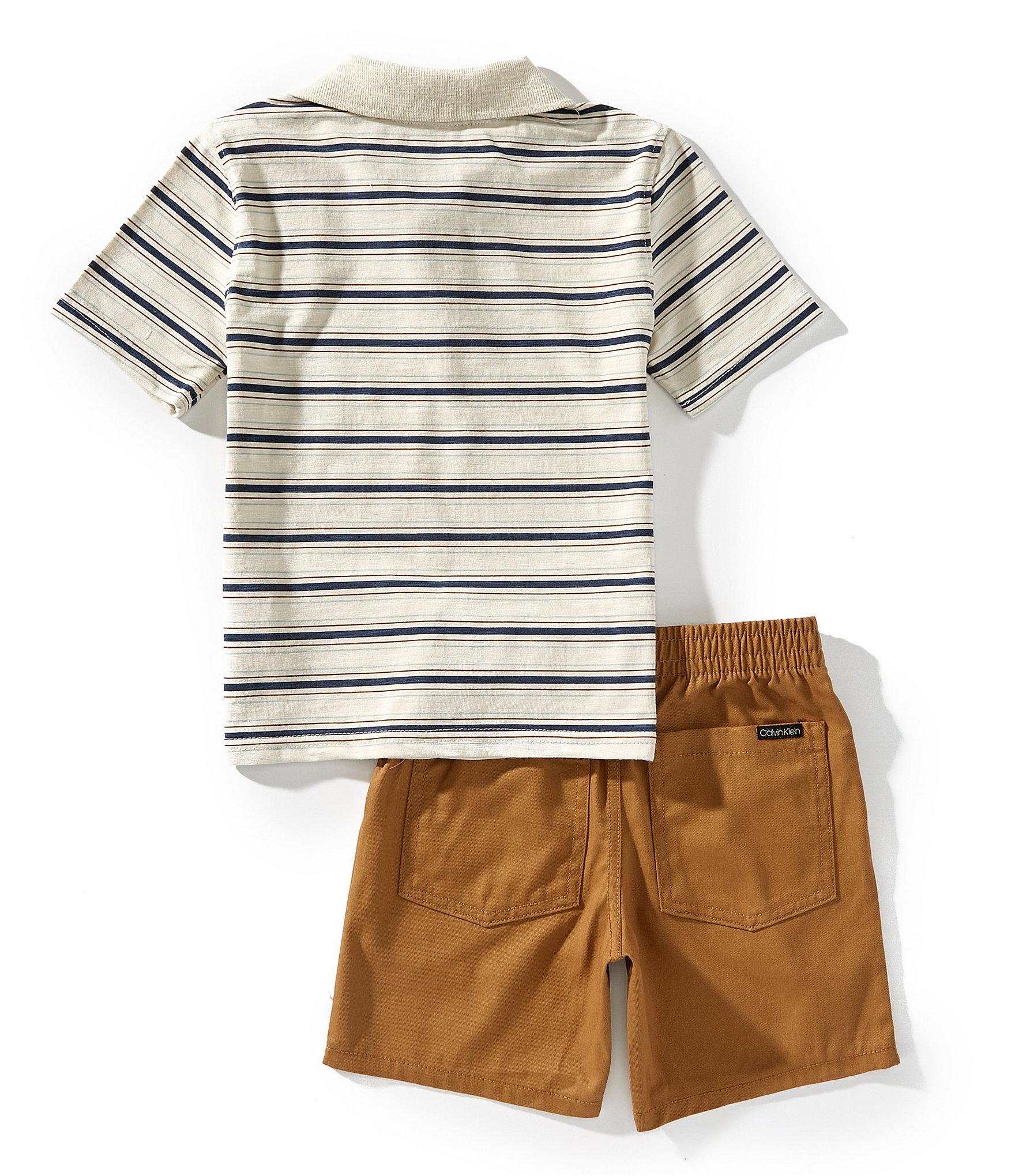 Calvin Klein Little Boys Short-Sleeve Striped Knit Polo Shirt & Solid Woven Shorts Set