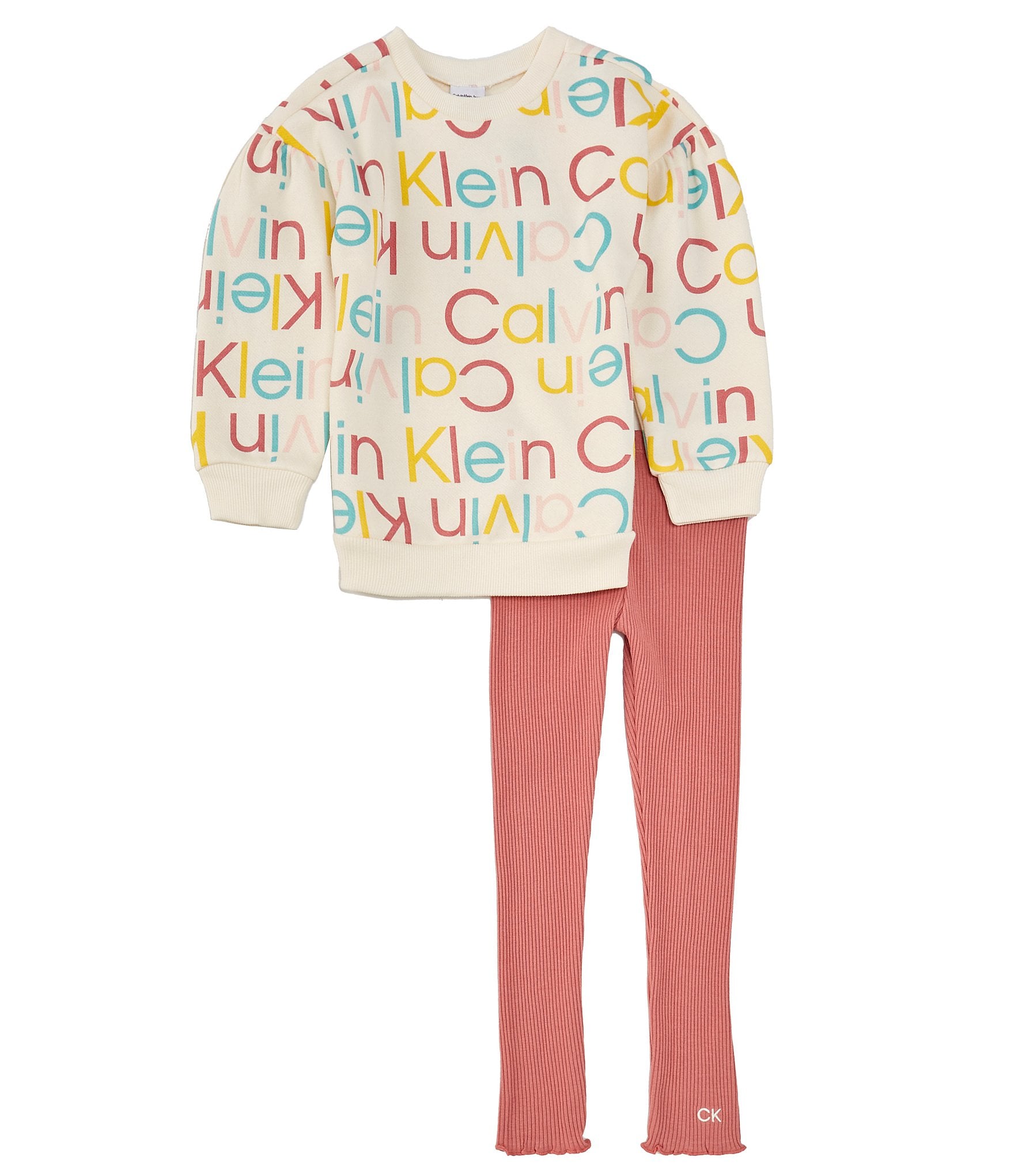 Calvin Klein Little Girls 2T-6X Ck Logo Print Sweatshirt & Legging 2-Piece  Set