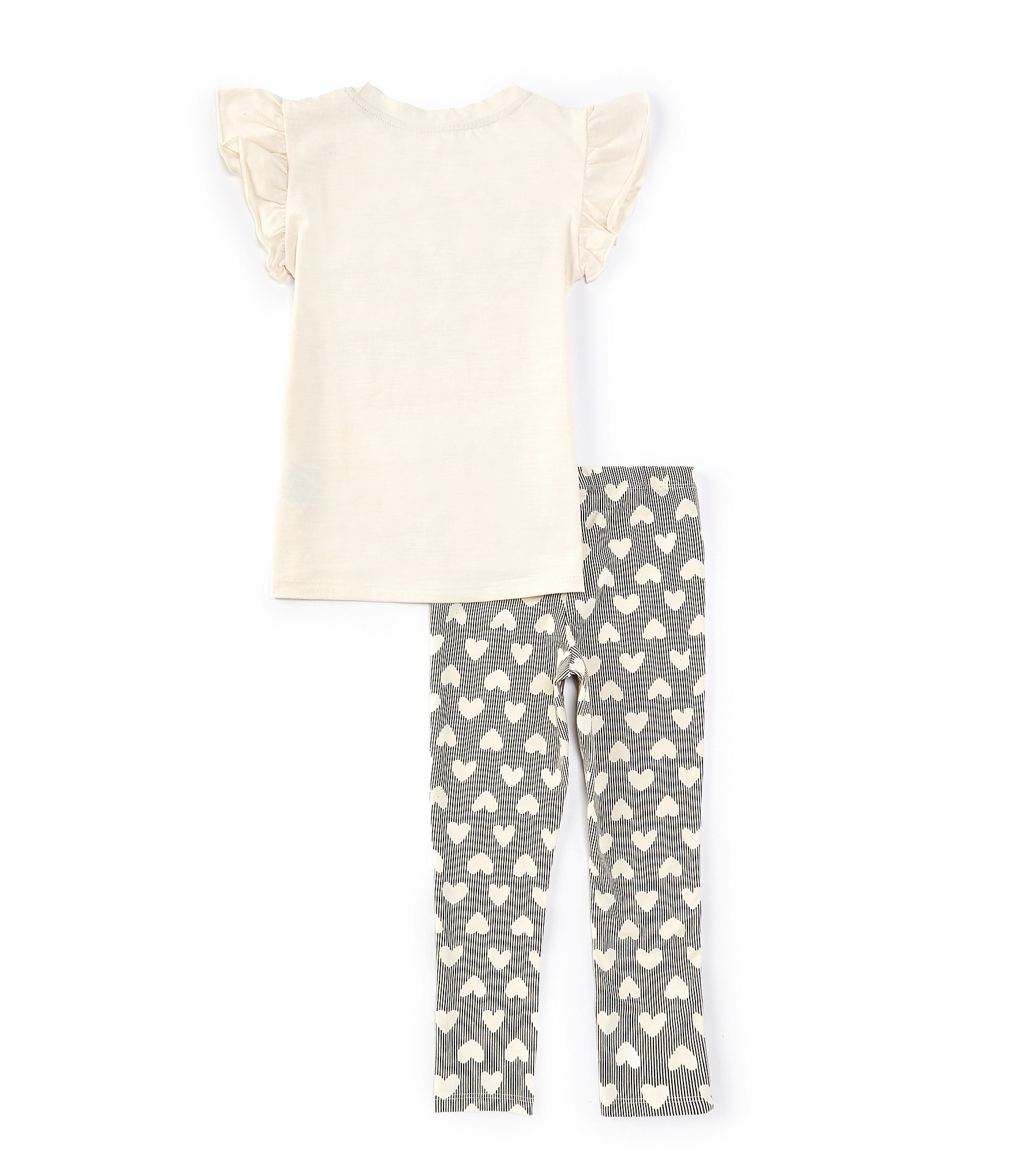 Calvin Klein Little Girls 2T-6X Flutter Sleeve Logo-Detailed Tunic Top & Heart-Printed Leggings Set