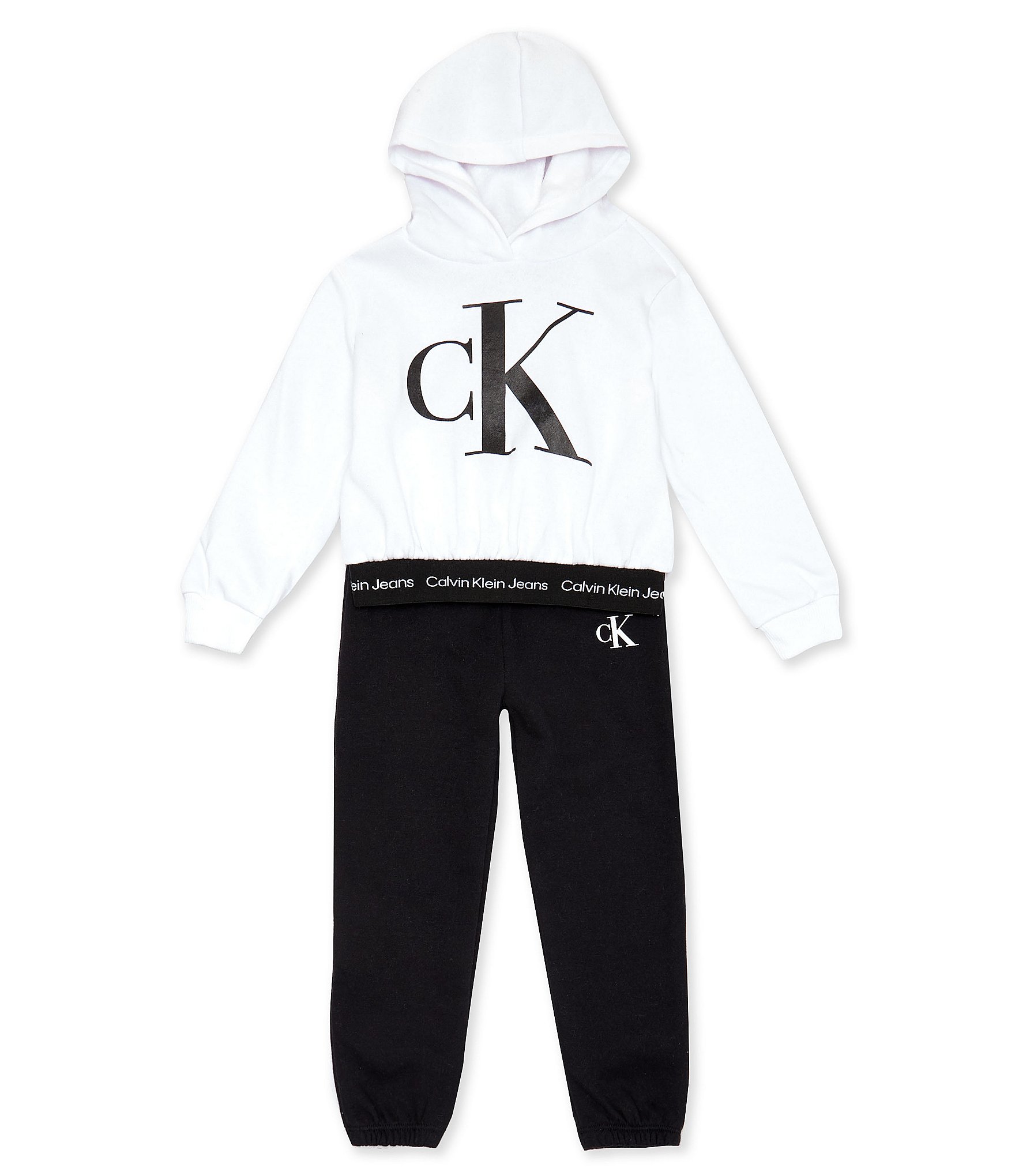 Calvin Klein Baby Girls Two Patterned Logo Bodysuits and Solid Joggers, 3 Piece  Set