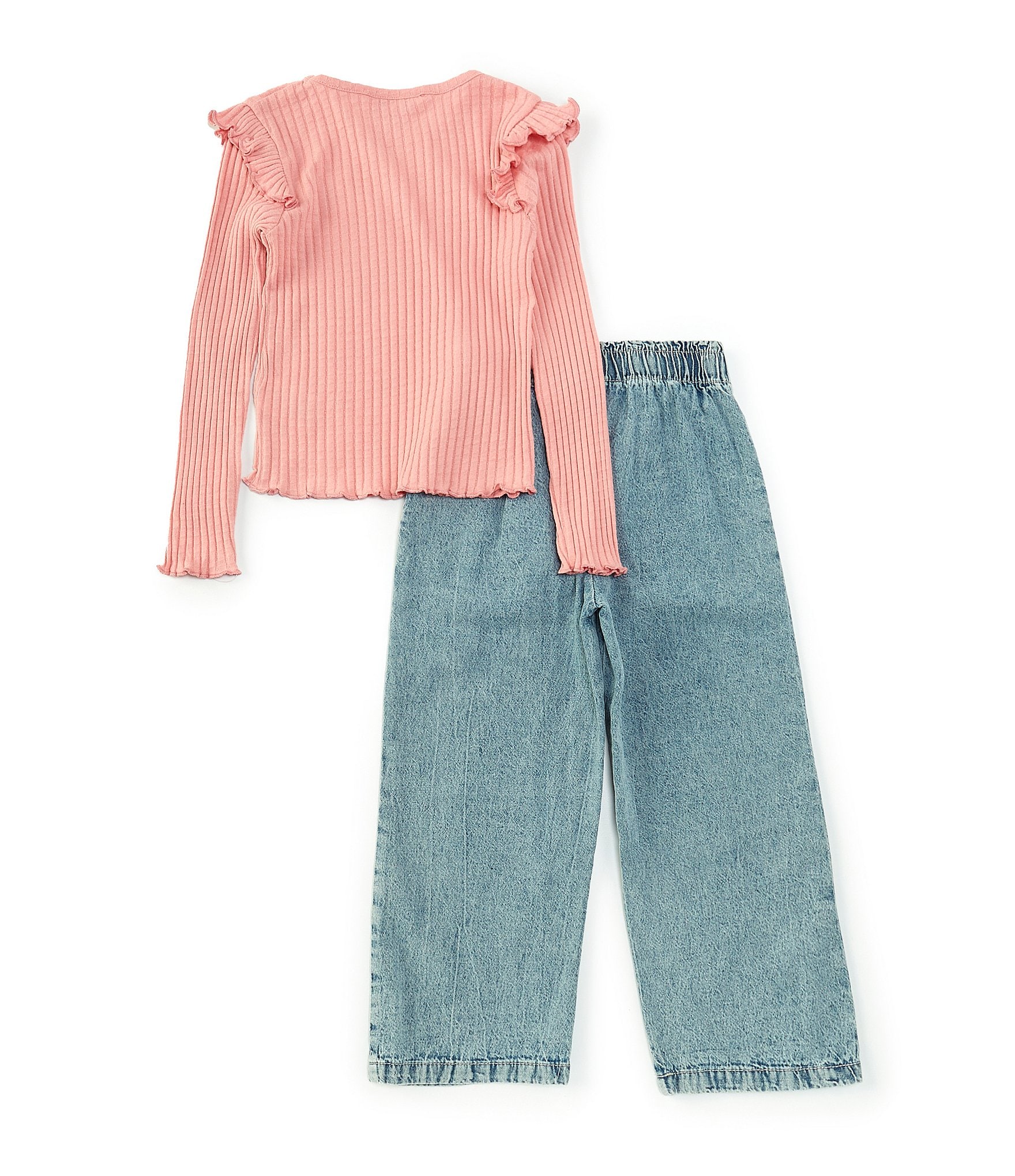 Calvin Klein Little Girls 2T-6X Long Sleeve RIb-Knit Top & Jeans Set