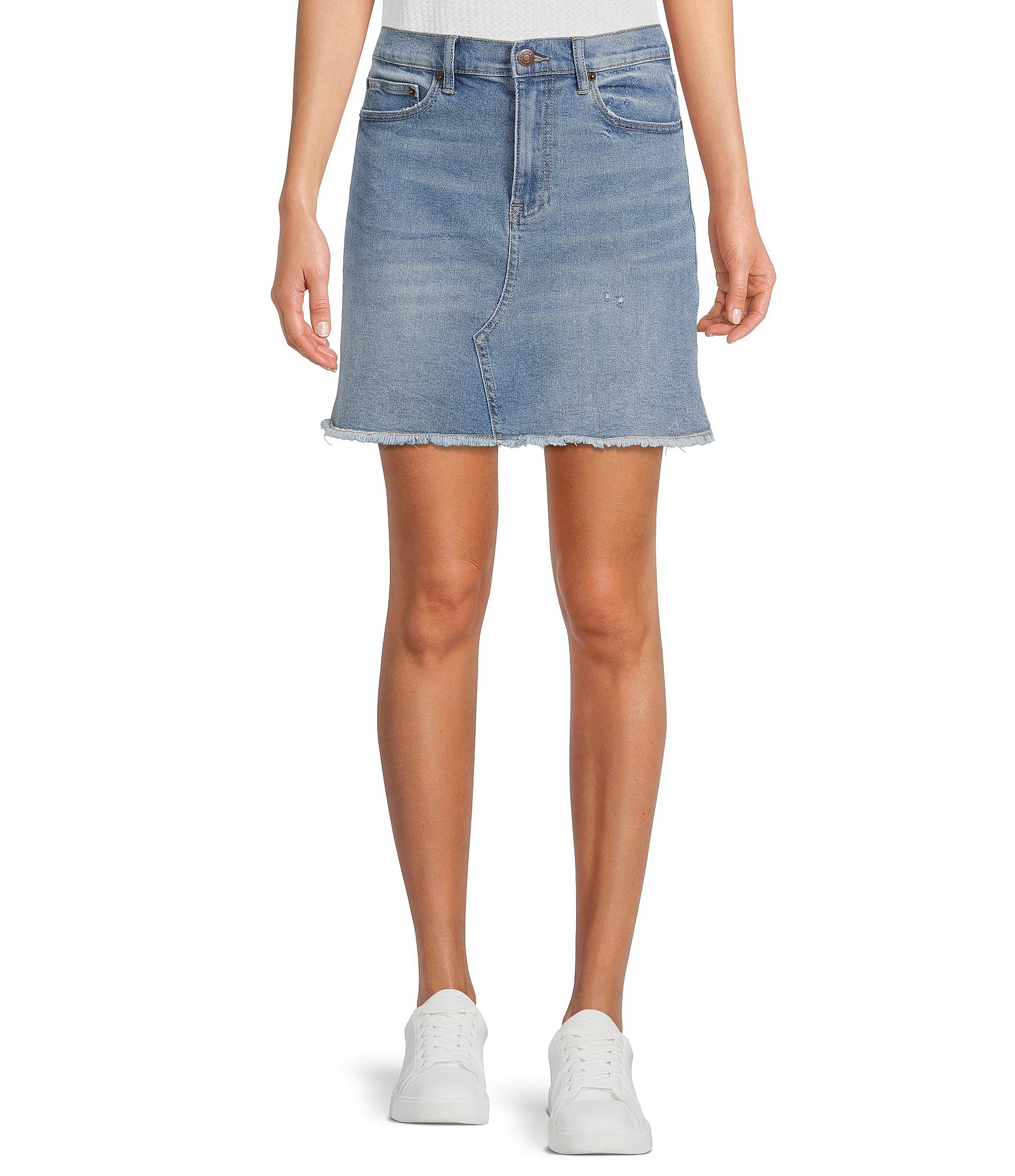 Calvin Klein Mid Rise Raw Edge A-Line Mini Denim Skirt | Dillard's