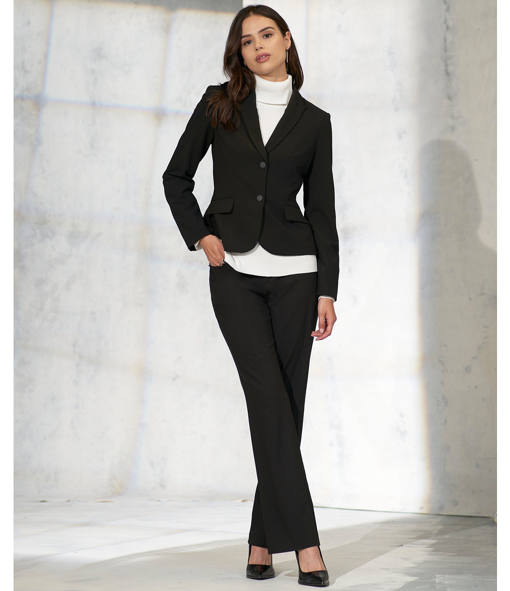 Calvin Klein Notch-Collar Long Sleeve Padded Shoulder Luxe Stretch Coordinating Jacket