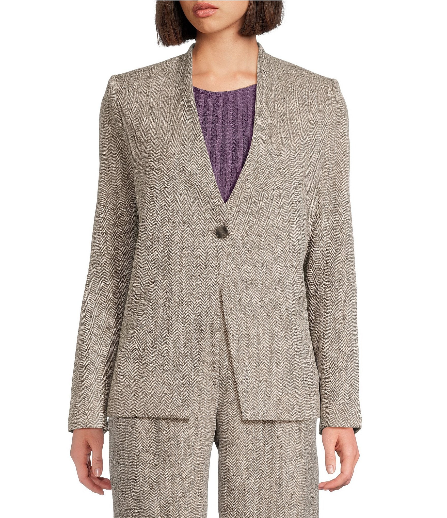 Calvin Klein Novelty Collarless One Button Jacket