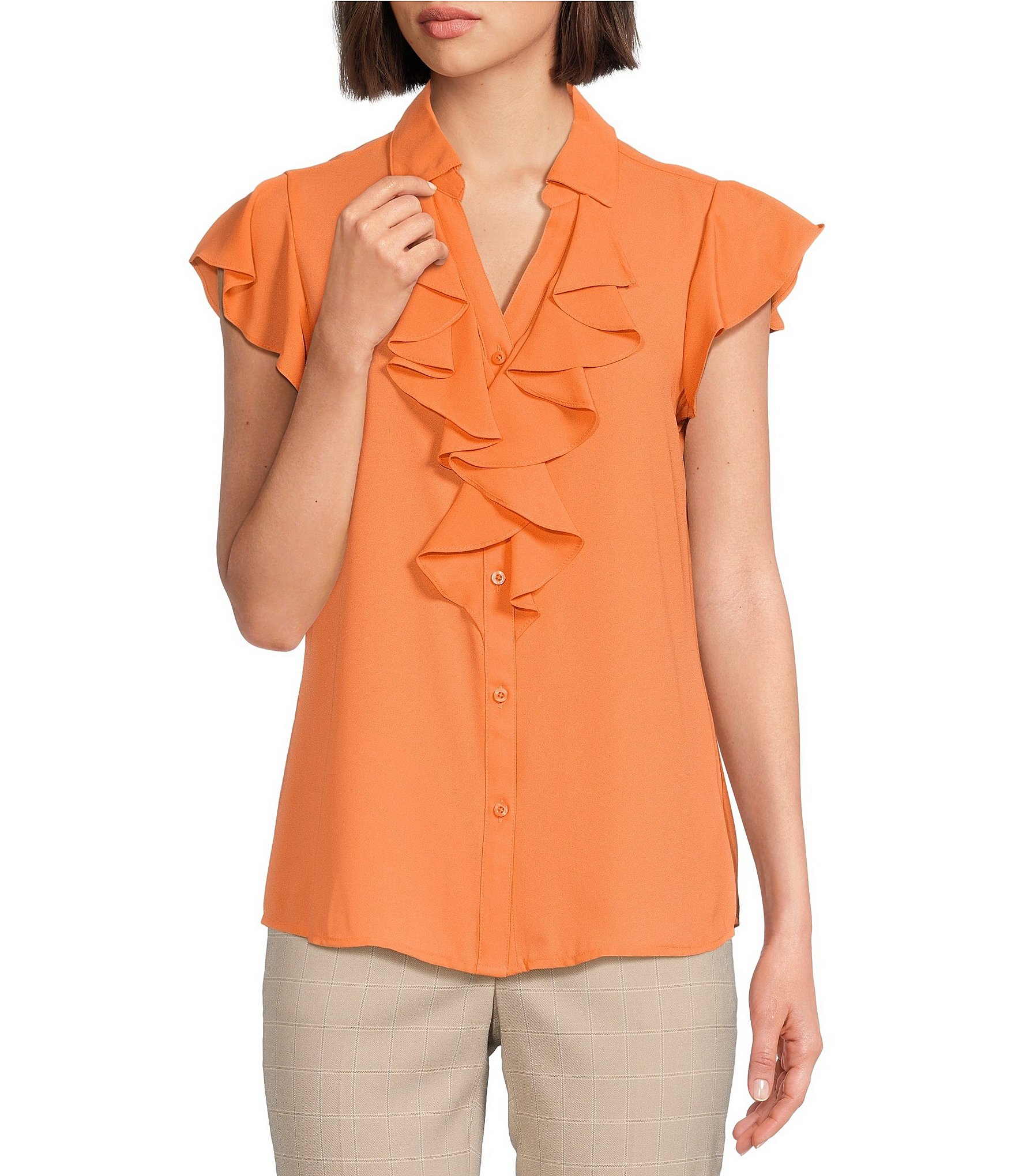 calvin-klein-petite-size-georgette-point-collar-v-neck-short-sleeve