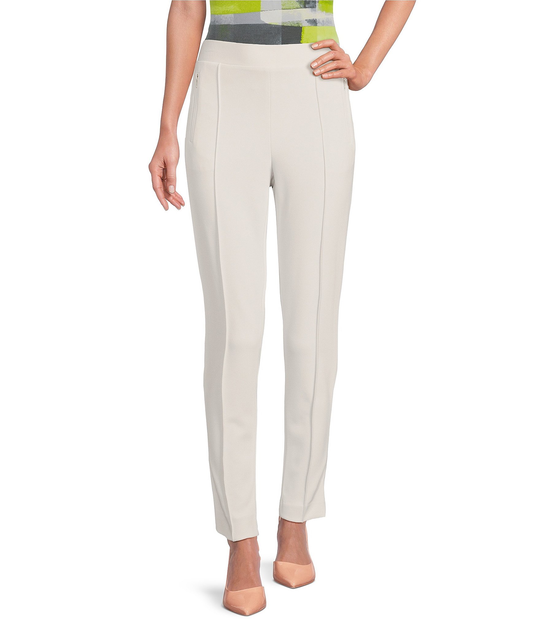 Calvin Klein Petite Size Straight Leg Pull-On Zip Pocket Pants | Dillard's